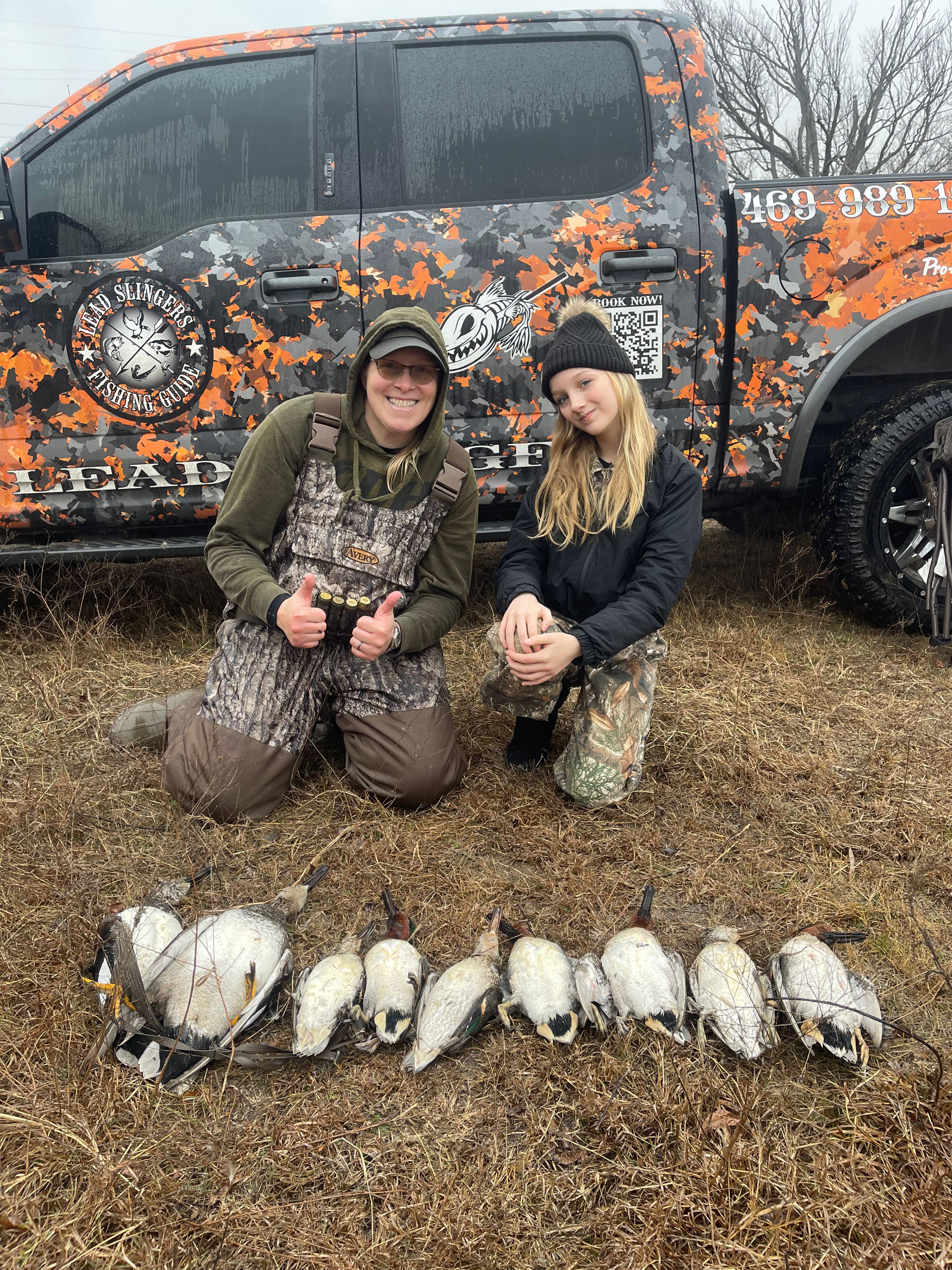 Successful waterfowl hunting trip in Forney TX with multiple harvested birds displayed on ground