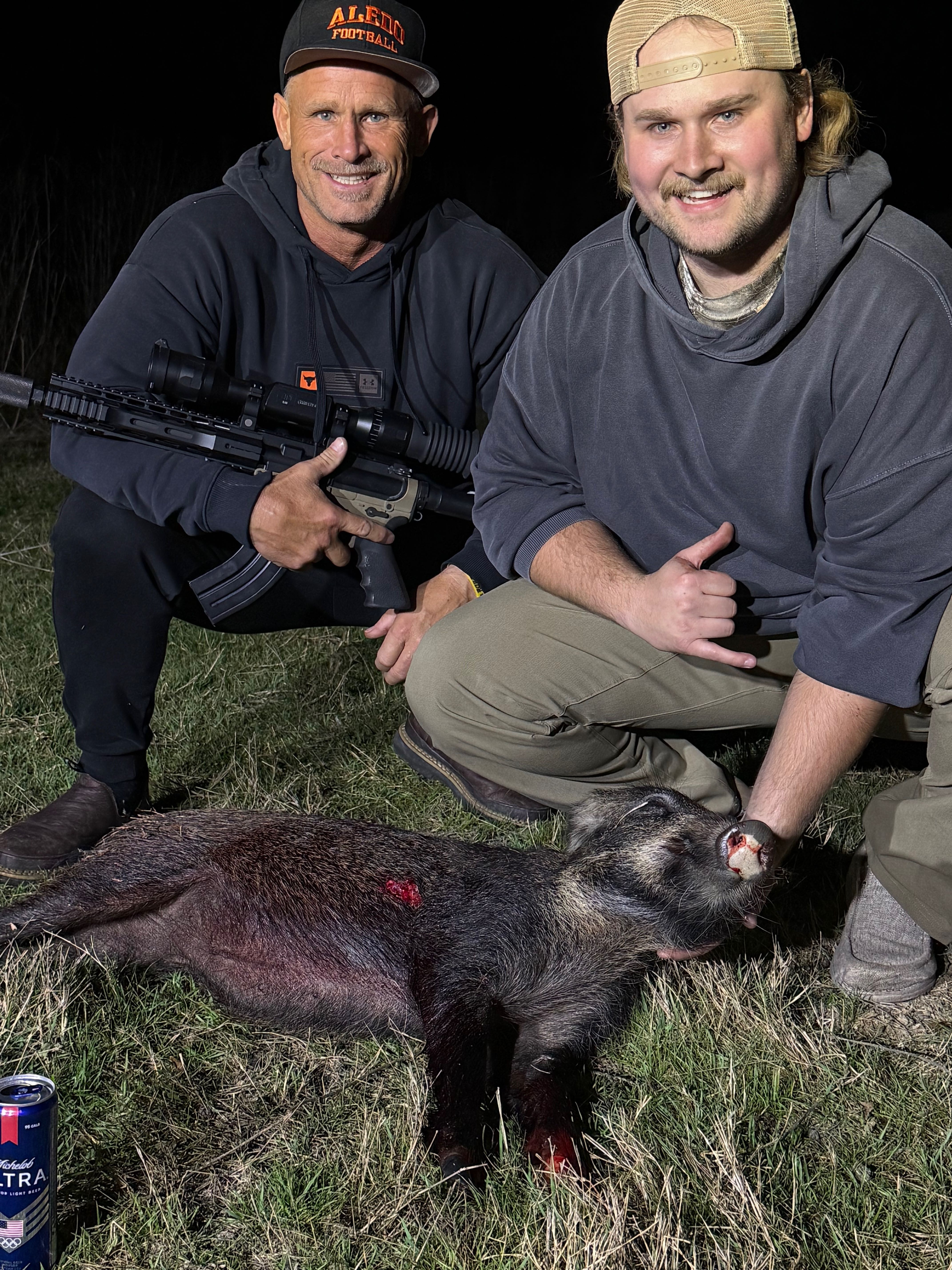 Successful wild hog hunt in Forney TX with rifle and harvested animal