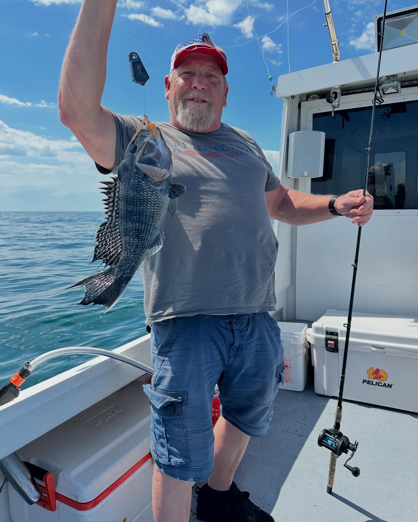 Black sea bass caught while fishing in Neptune City NJ waters