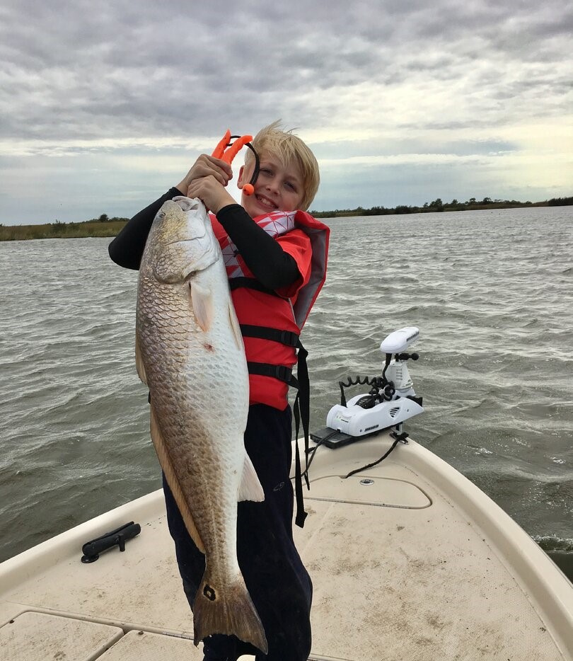 Large redfish caught while fishing in Theriot LA waters from boat