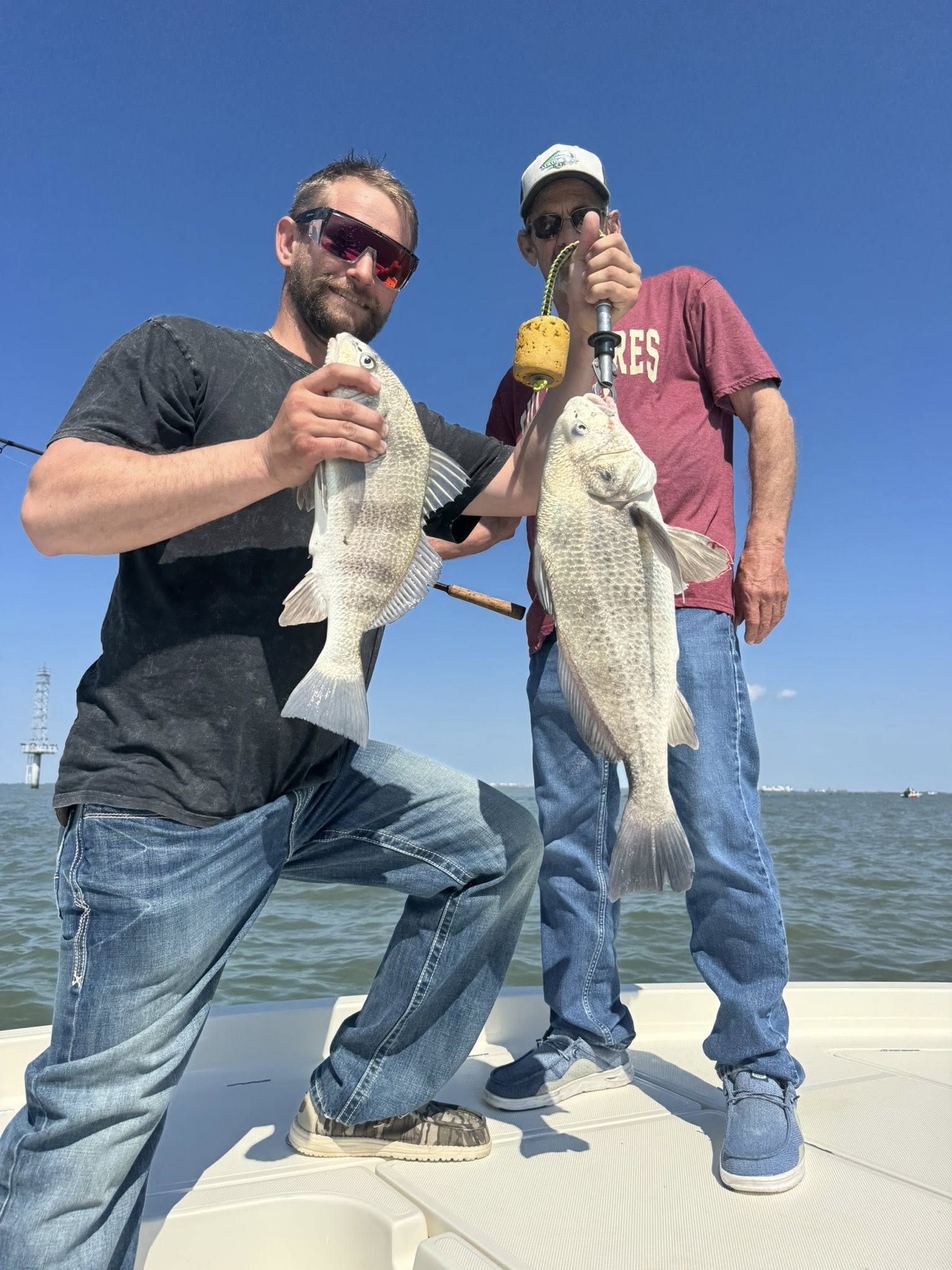 Two black drum fish caught during fishing trip in Port Arthur TX