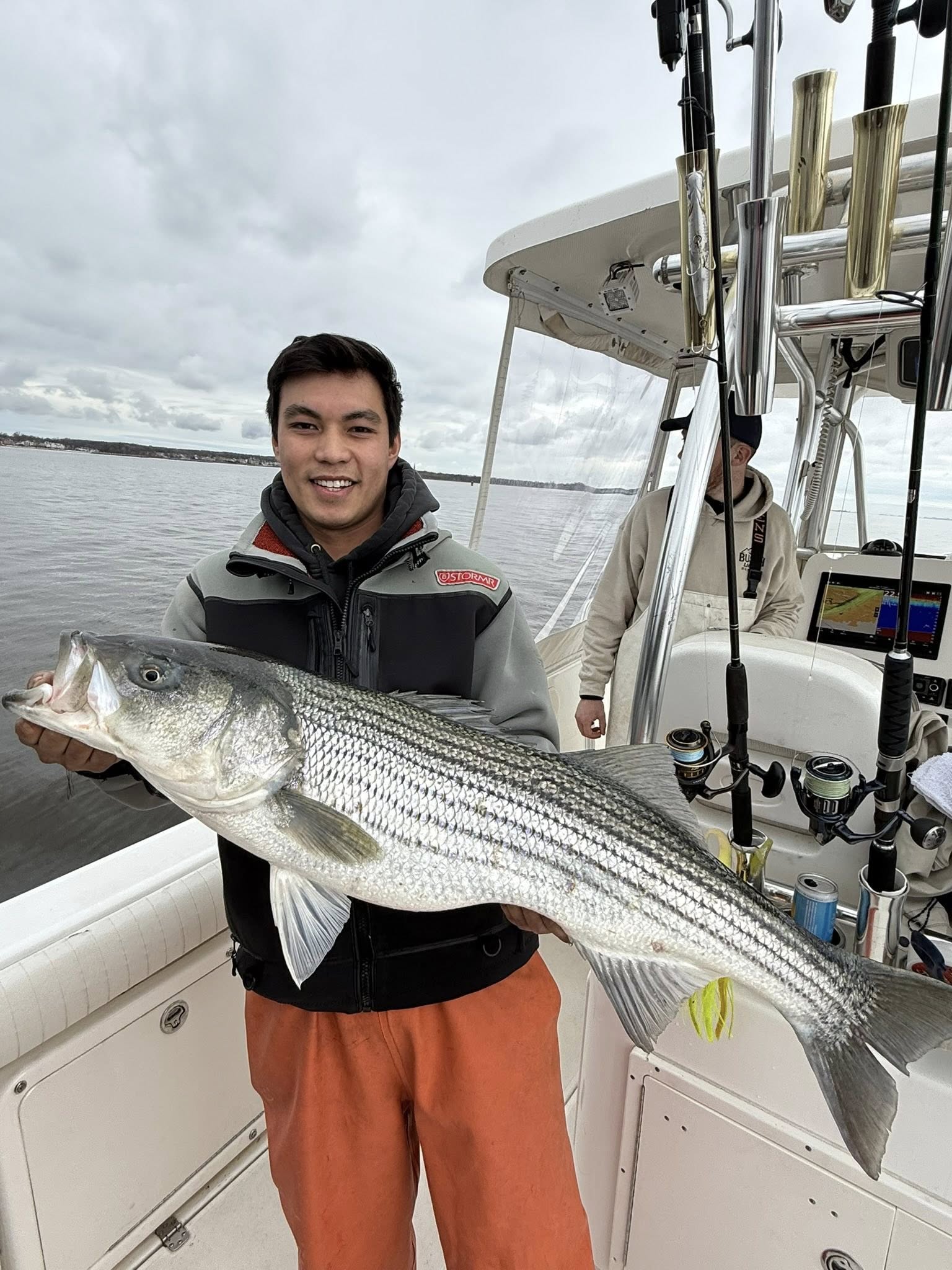Striped bass catch on fishing boat in Point Pleasant Beach NJ
