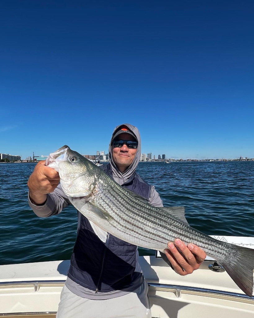 Striped bass caught by angler in East Boston