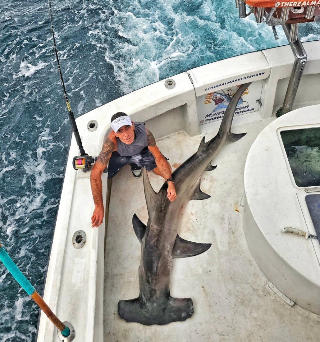 Large hammerhead shark caught during deep sea fishing trip in Pompano Beach FL