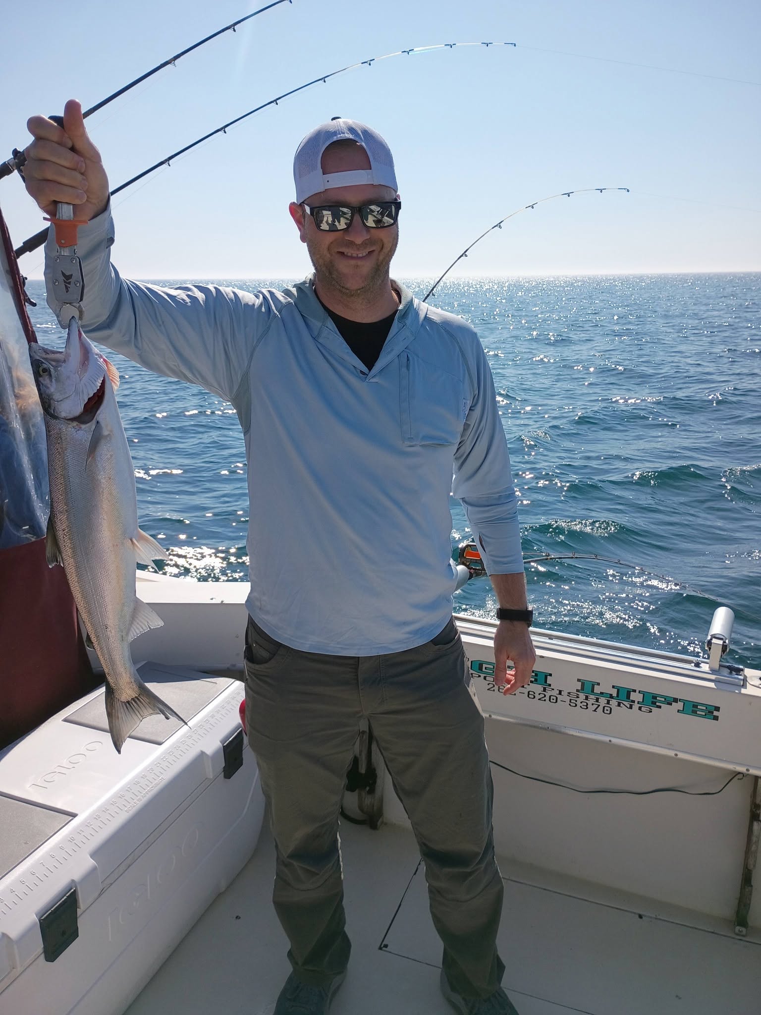 Coho salmon catch displayed on fishing boat in Kenosha WI waters