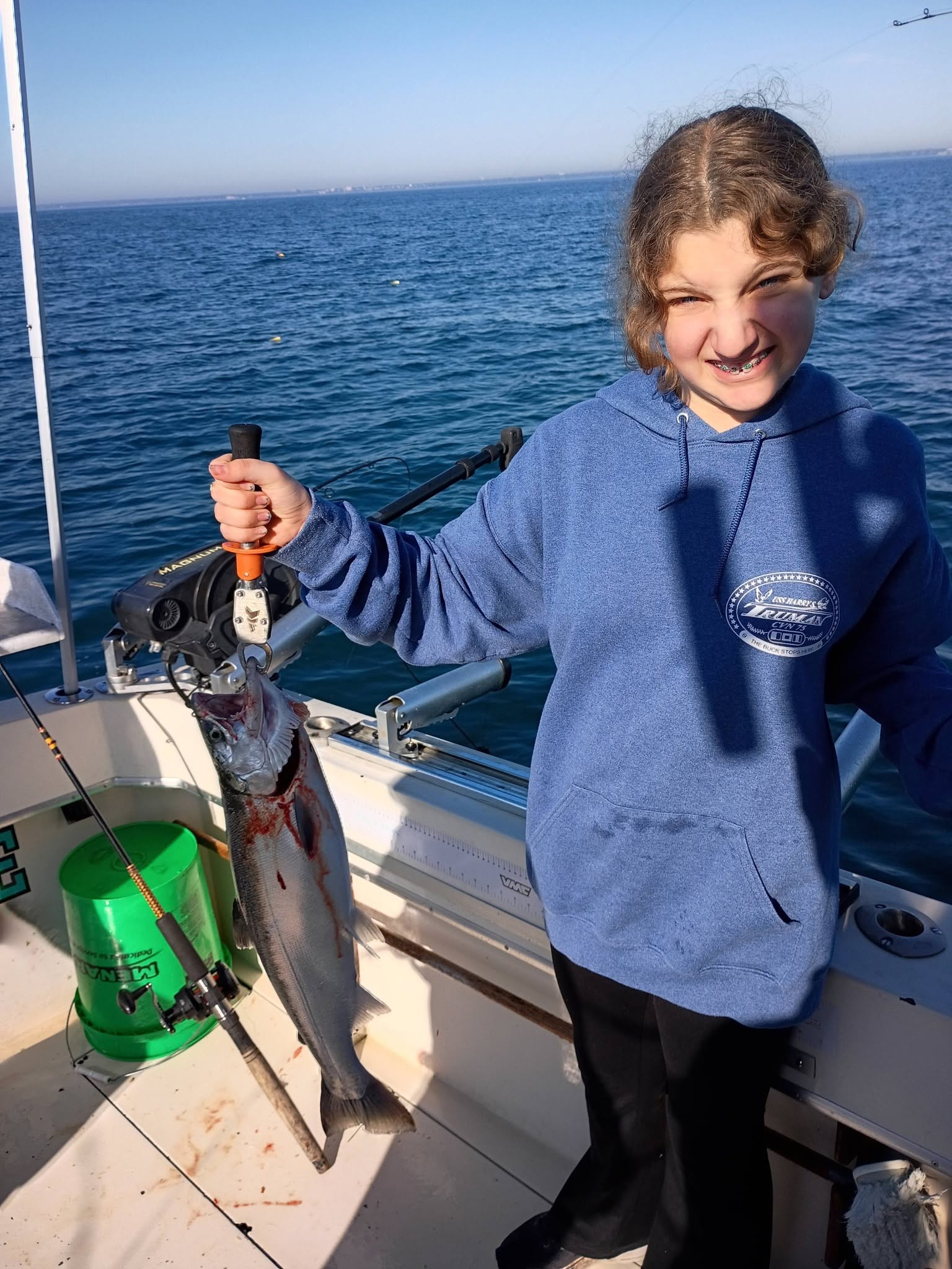 Coho salmon catch on fishing boat in Kenosha WI waters