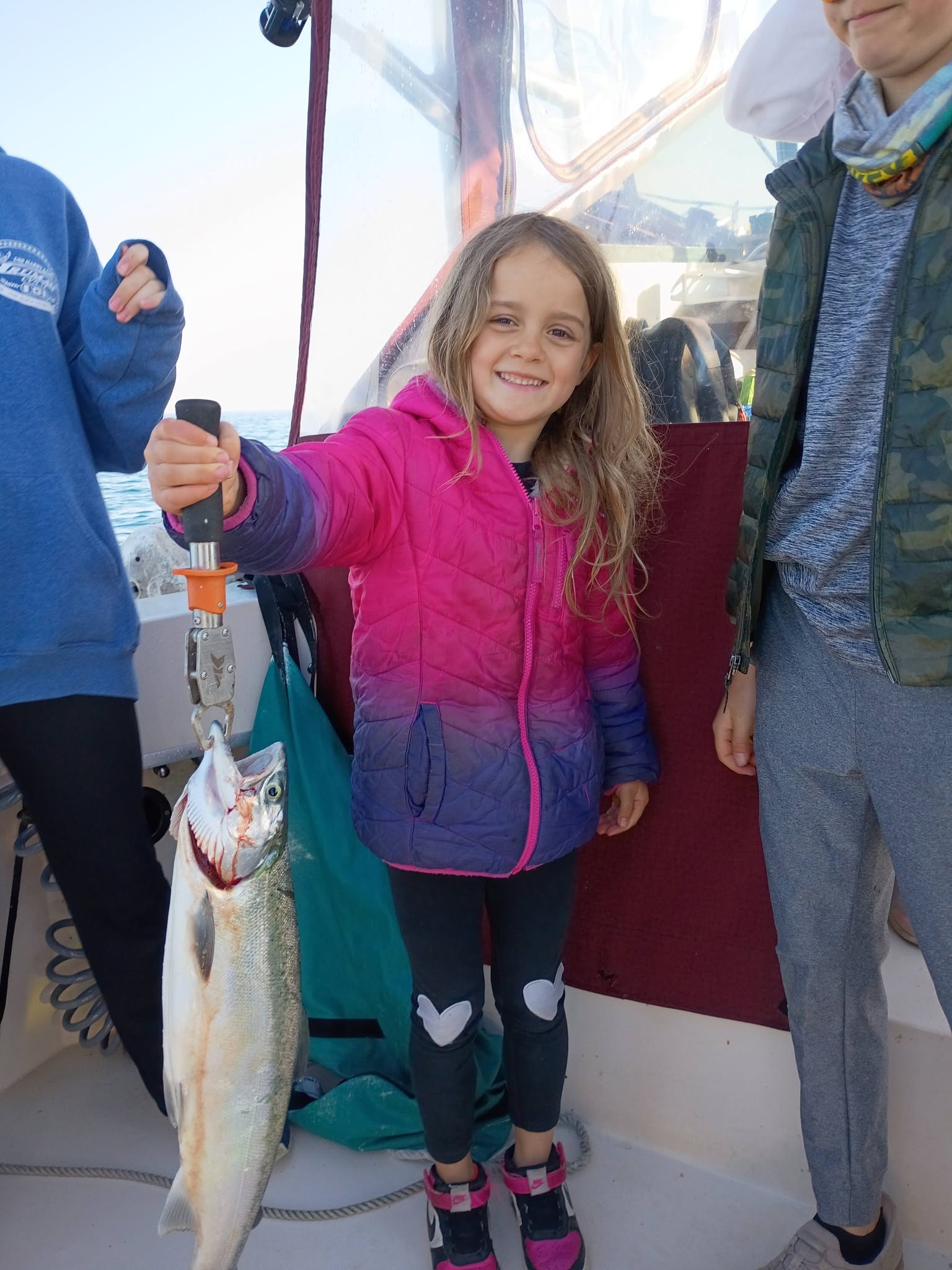 Coho salmon catch displayed on fishing boat in Kenosha WI