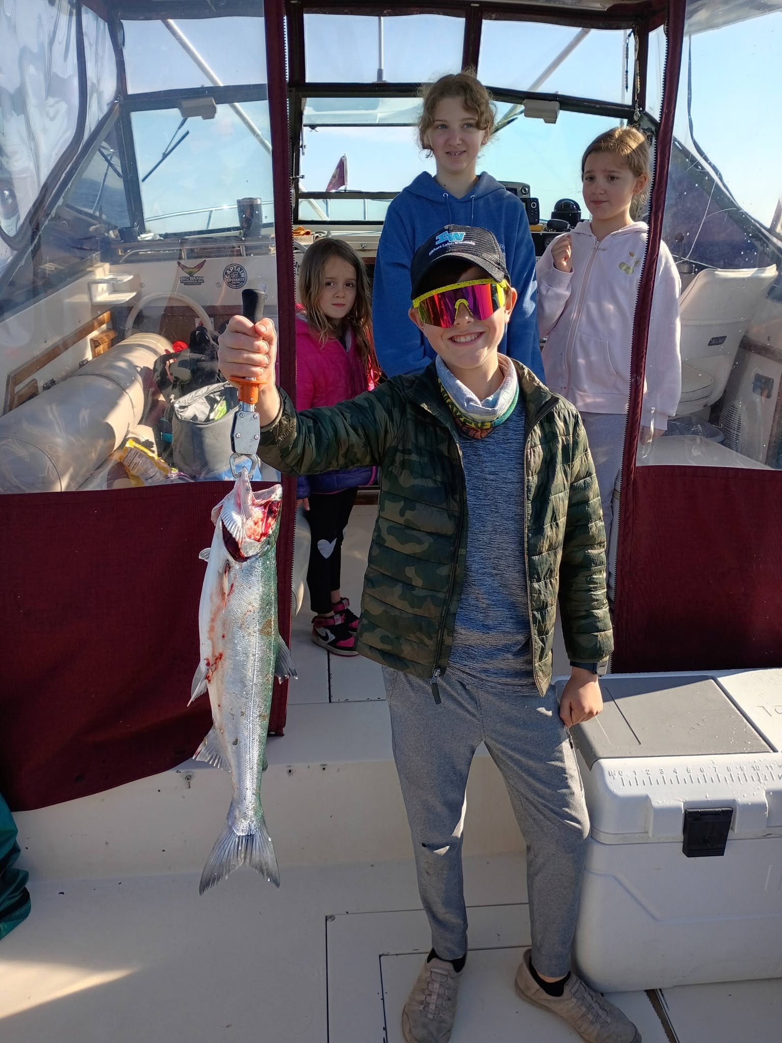Sockeye salmon catch on fishing boat in Kenosha WI