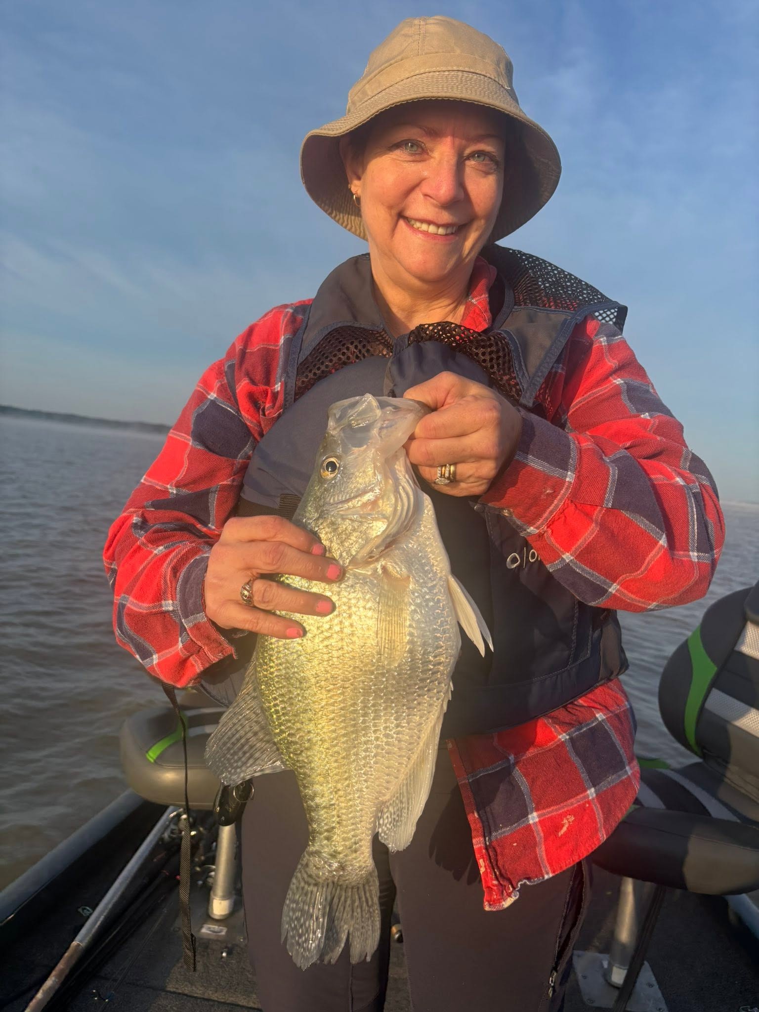 Large bass caught while fishing on boat in Batesville MS