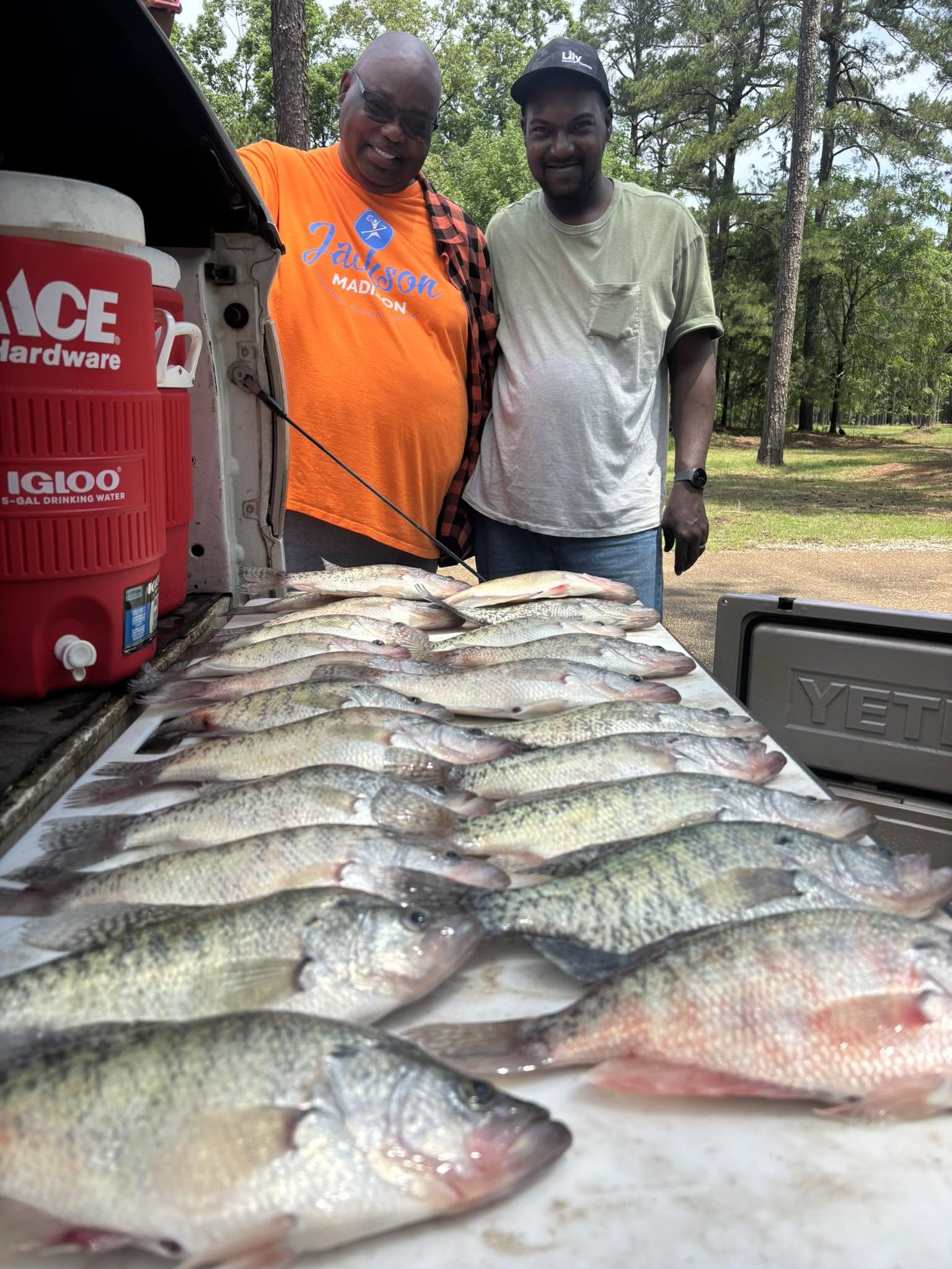 Large catch of freshwater fish displayed in truck bed after successful fishing trip in Batesville MS