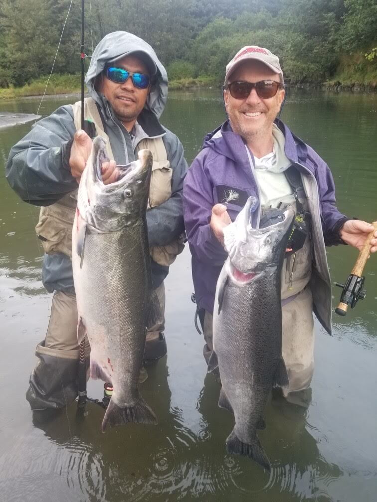 Two big Coho Salmon caught while fishing in AK