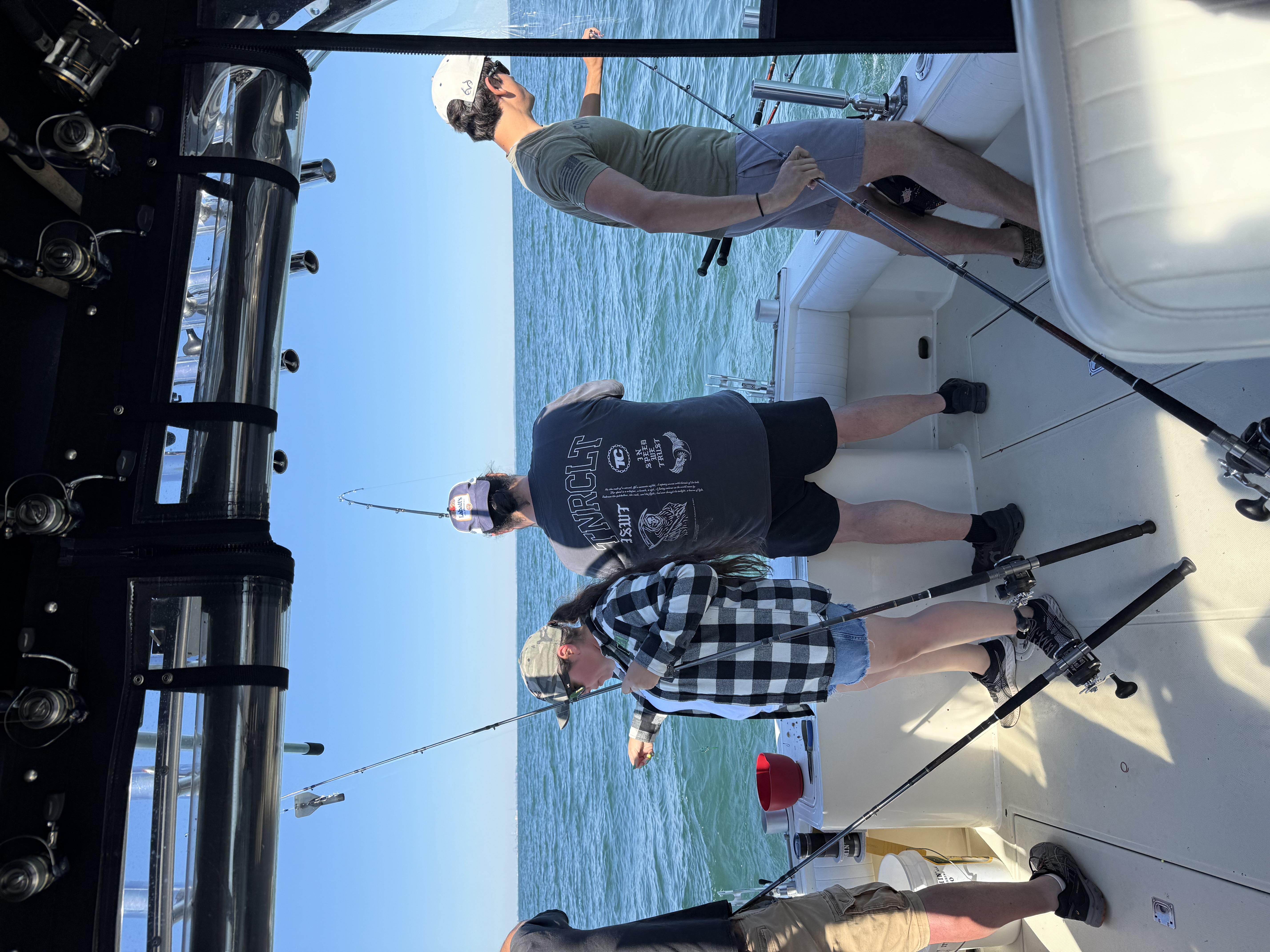 Fishing boat with fishing rods and equipment on Lake Erie at Lakeside Marblehead OH