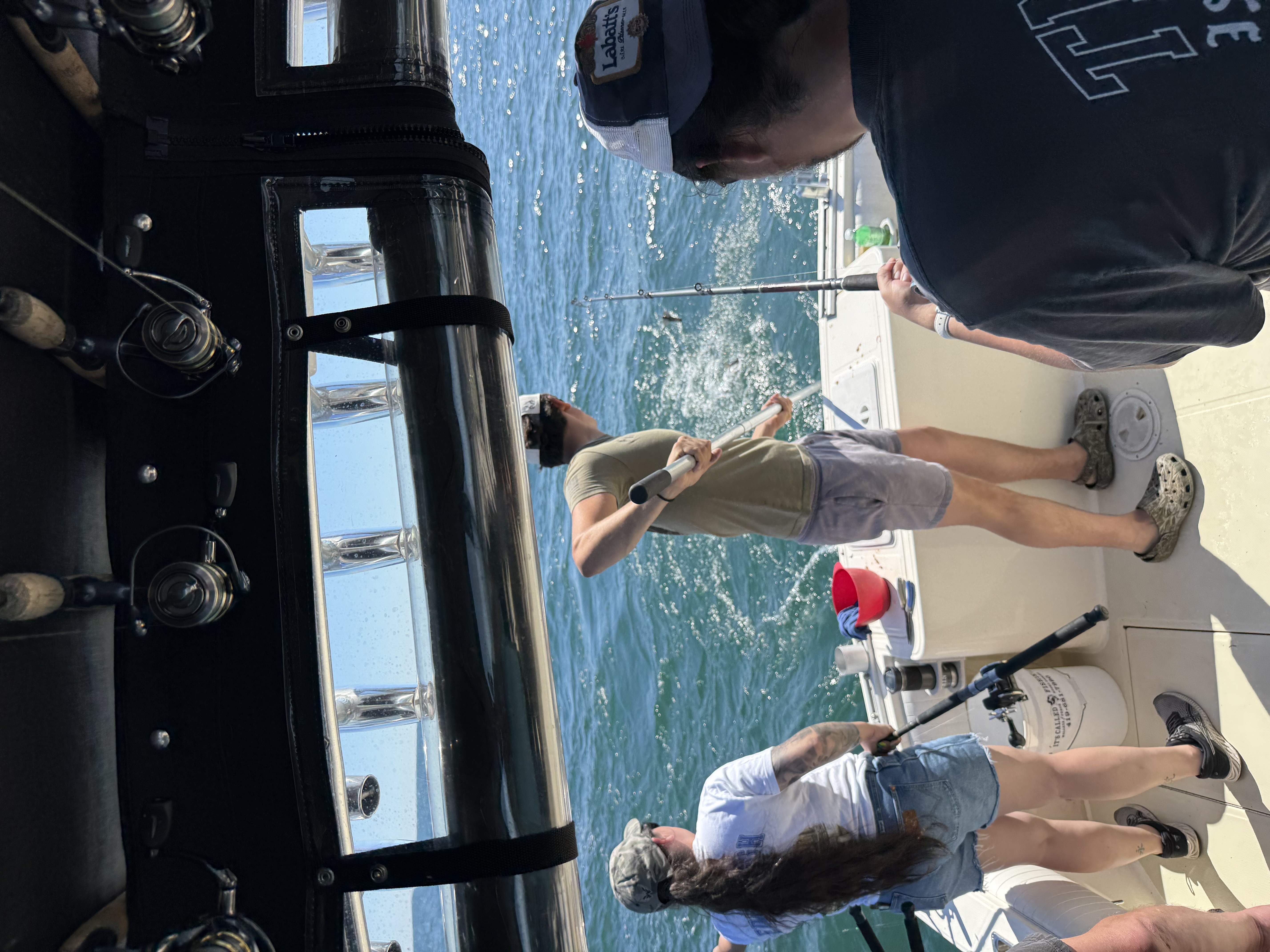 Fishing boat on Lake Erie near Lakeside Marblehead OH with fishing rods and equipment visible