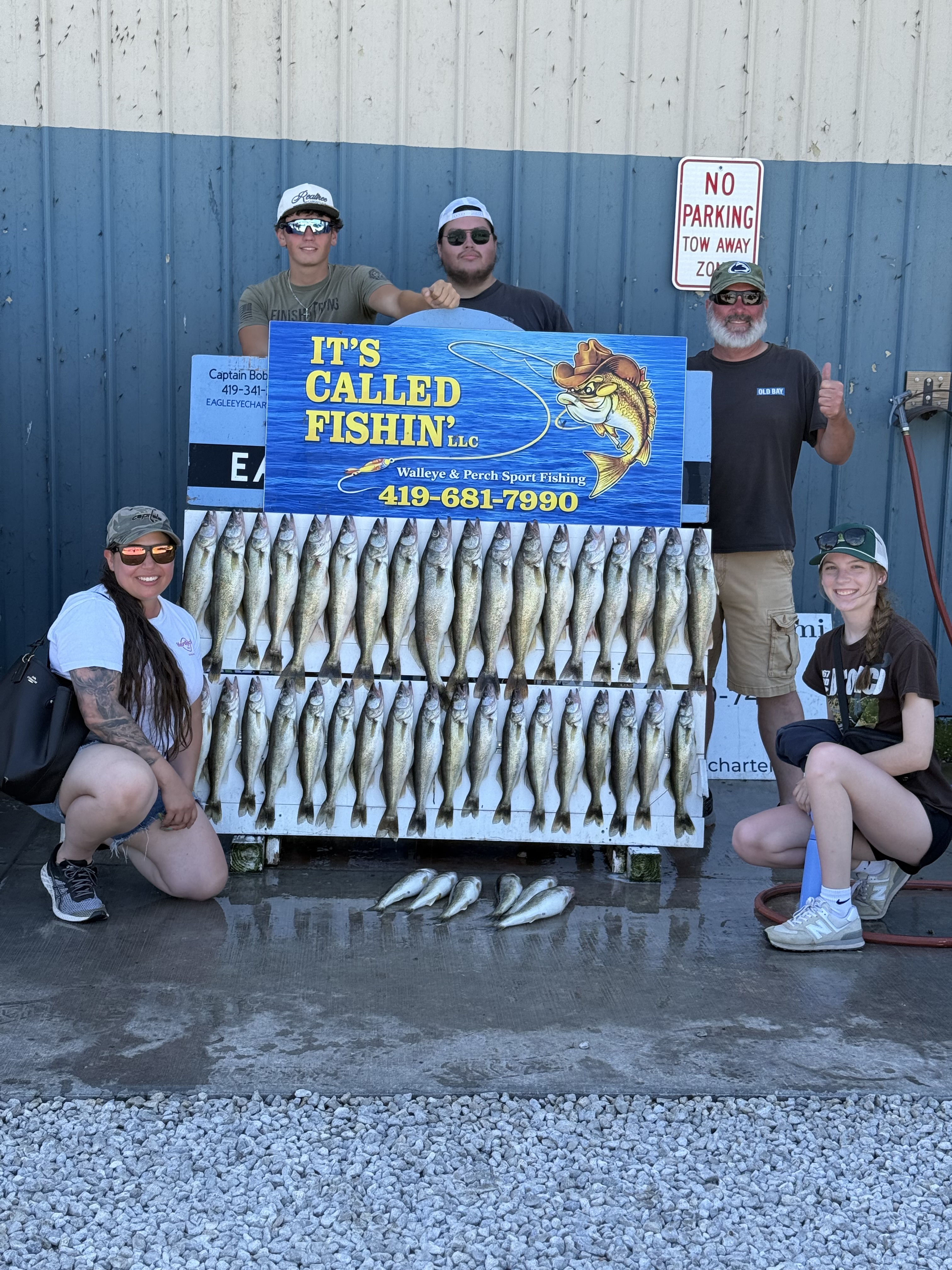 Large display of freshly caught walleye and perch from Lake Erie fishing charter in Lakeside Marblehead OH