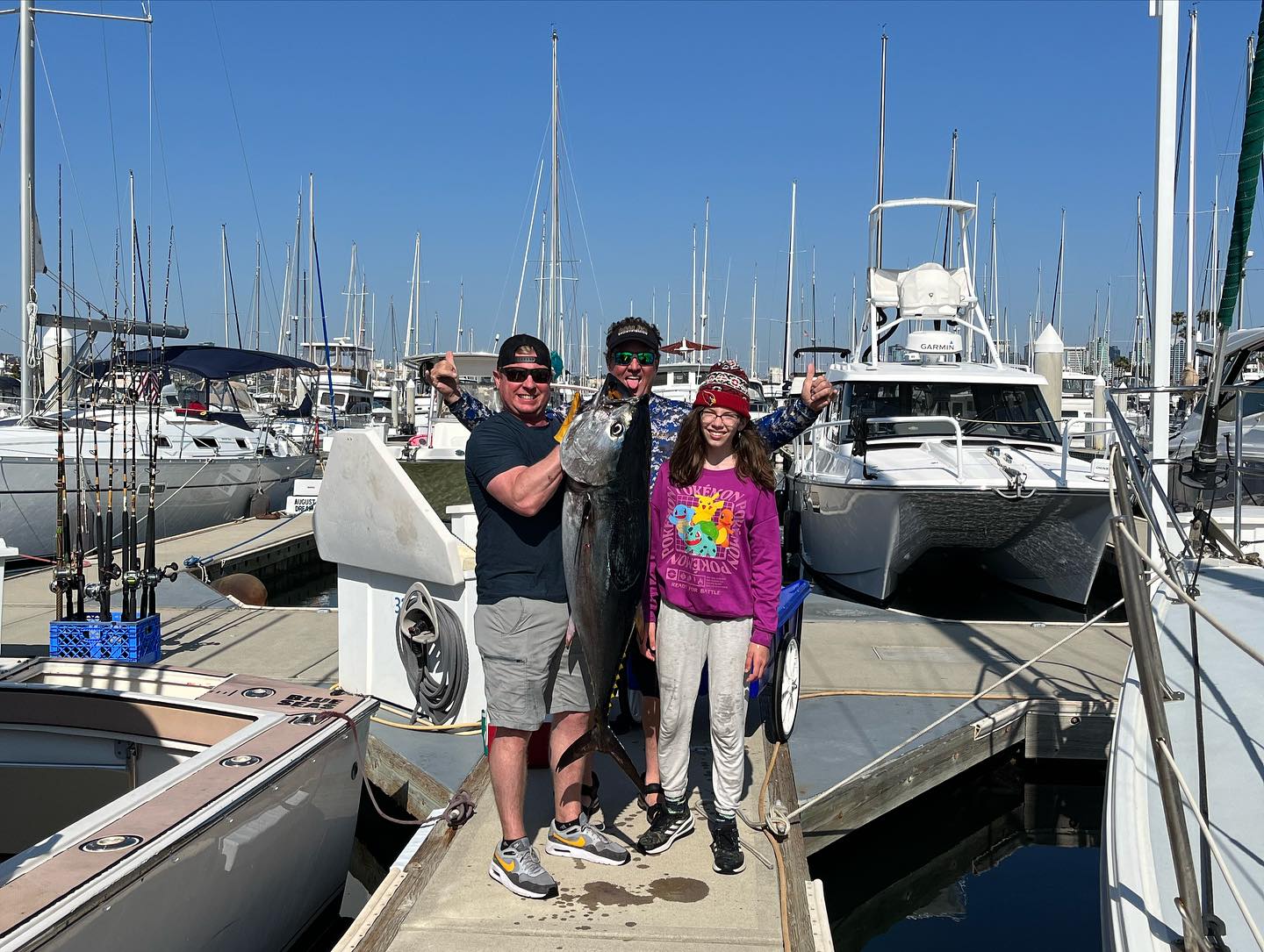 A Blackfin Tuna, a 34-inch big fish, caught by 3 people fishing in CA
