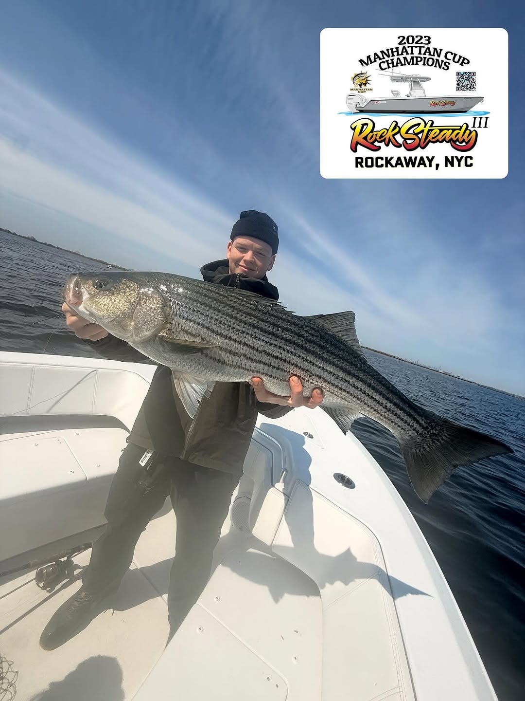 Large striped bass caught during fishing trip in New York City waters
