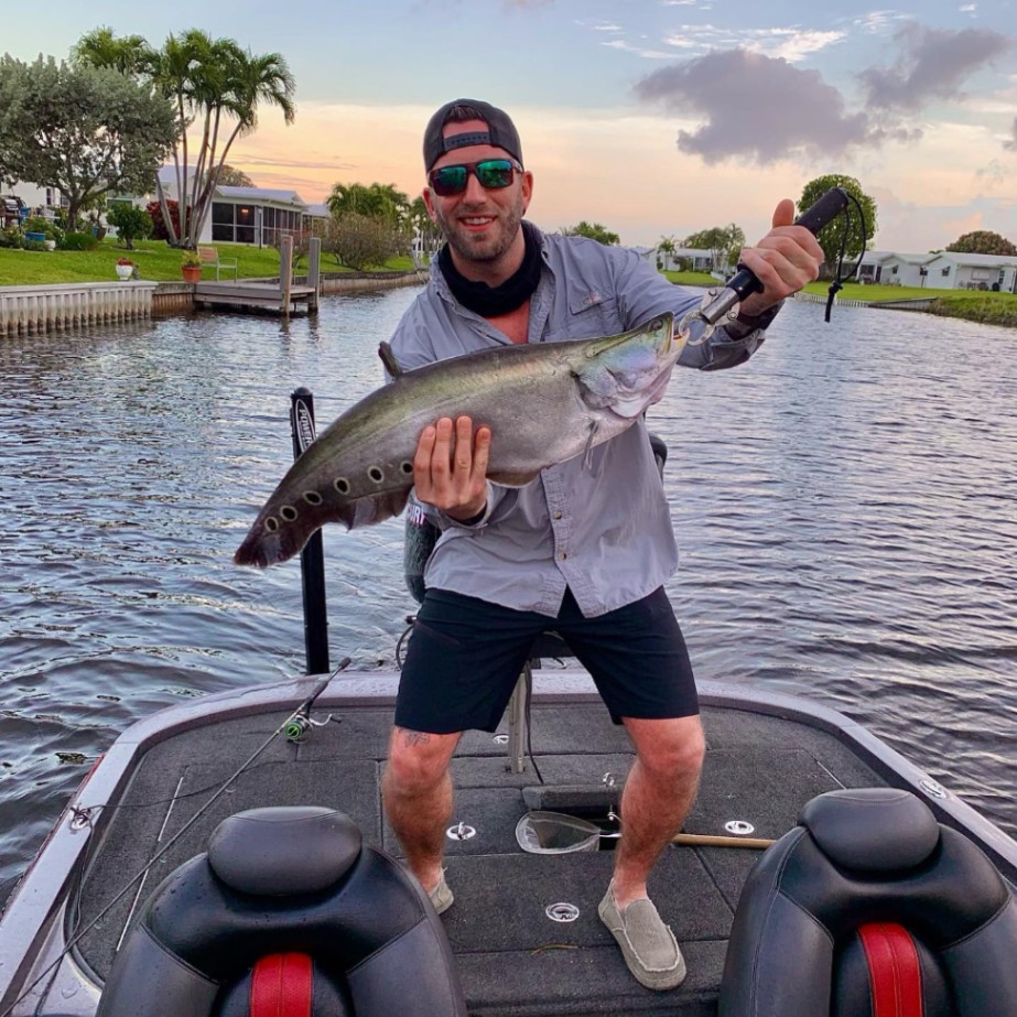 A photo of a blue catfish measuring 21 inches, caught in Fort Lauderdale.