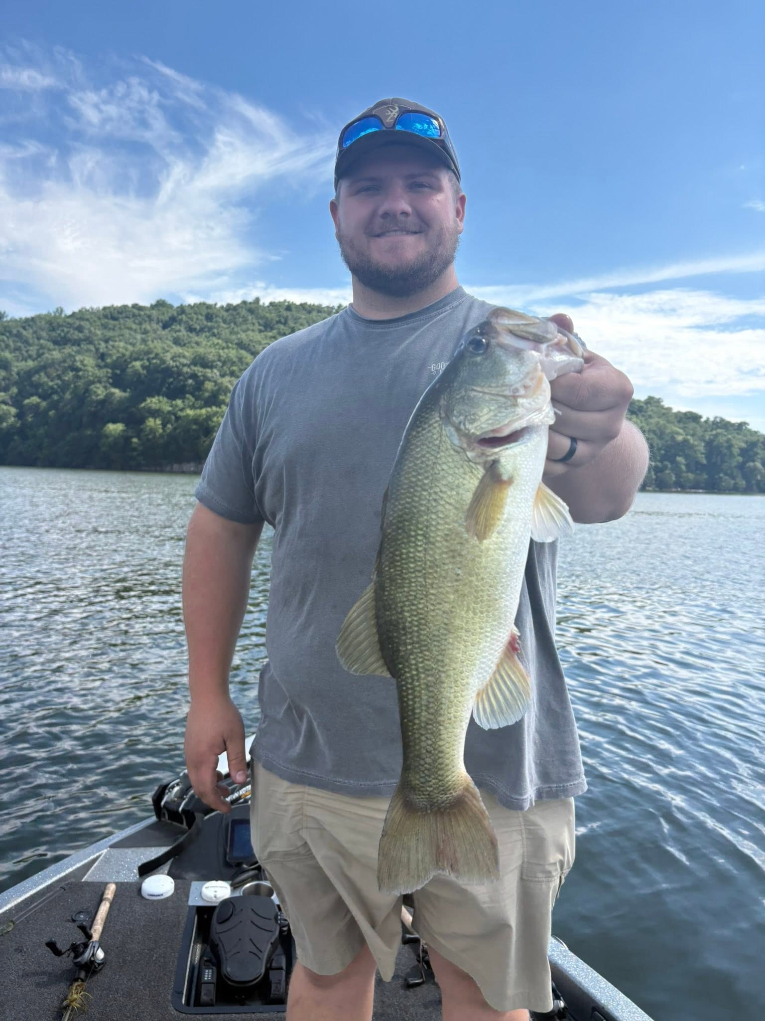 Large bass caught while fishing on lake in Guntersville Alabama
