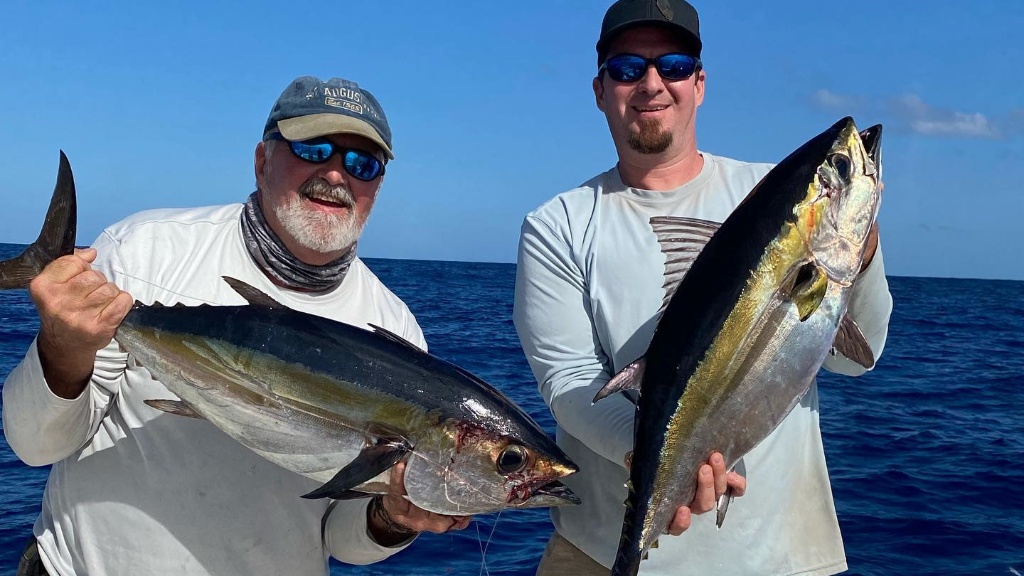 Two yellowfin and blackfin tuna, 17 inches, caught in FL