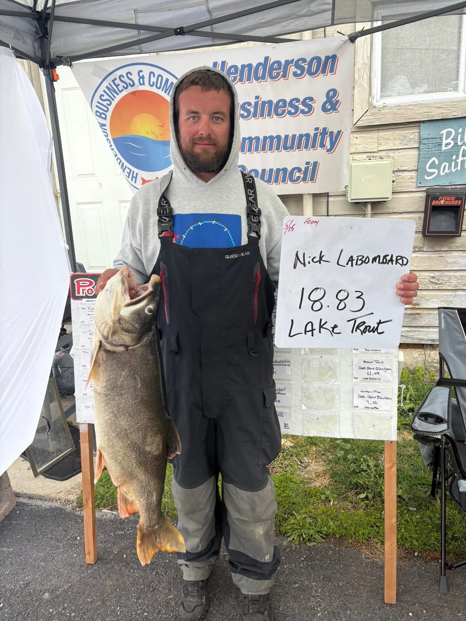 Lake trout fishing catch displayed at weigh-in station in Ogdensburg NY