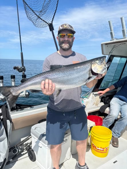 Chinook salmon catch displayed on fishing boat in Ogdensburg NY