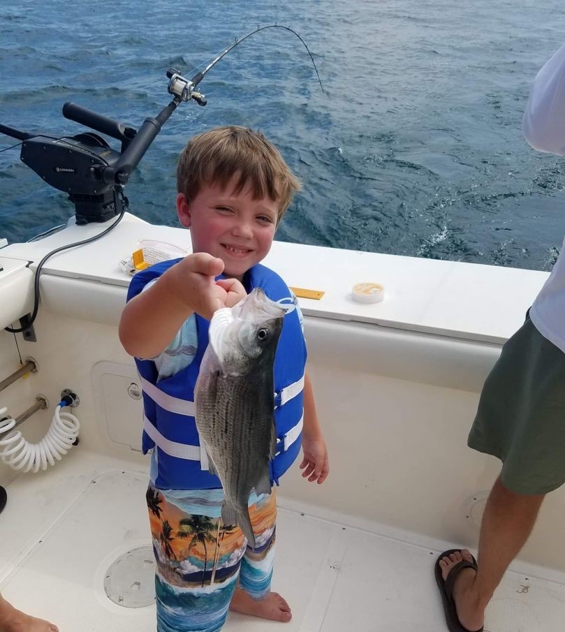 A wiper (hybrid striped bass) measuring 13 inches, caught while fishing in PA.
