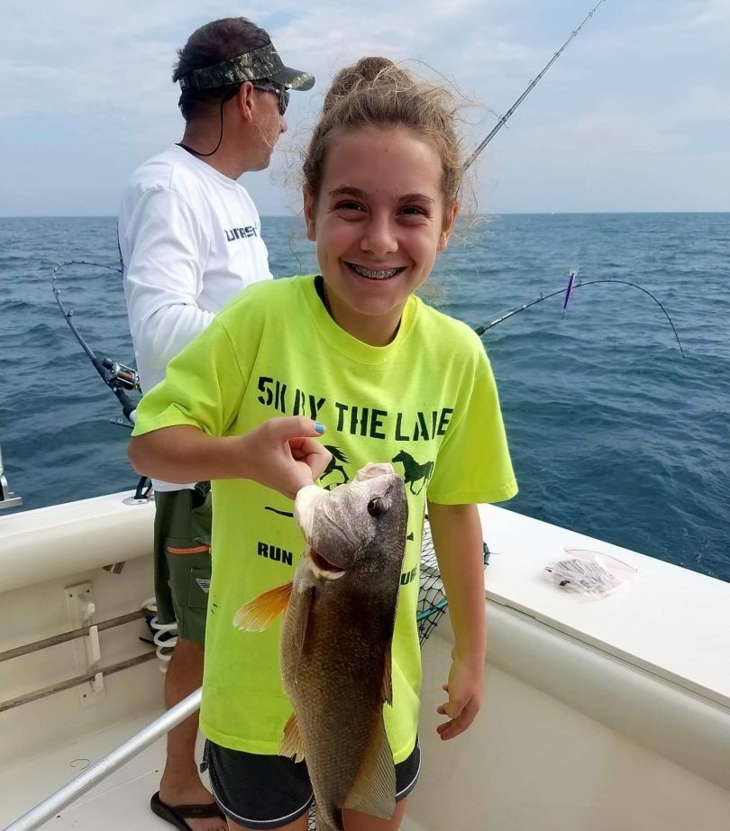 Two people fishing for big fish in Erie