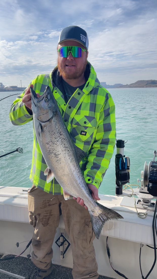 Chinook salmon catch displayed on fishing boat in East Chicago IN waters