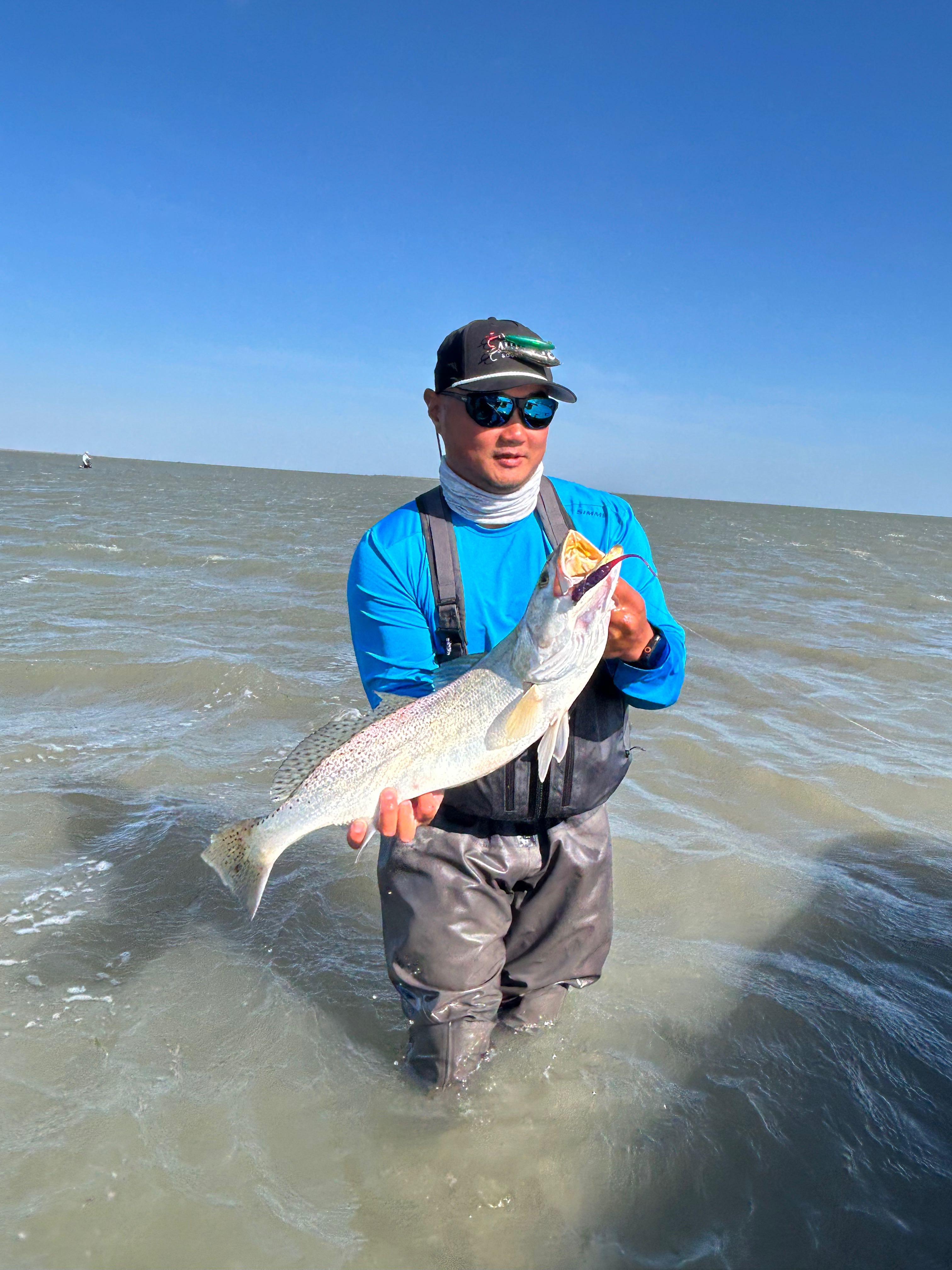 Speckled trout catch during wade fishing in Rockport TX coastal waters