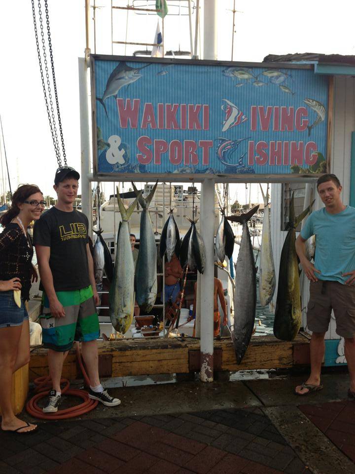 Two bluefish, 27 inches long, caught in Honolulu