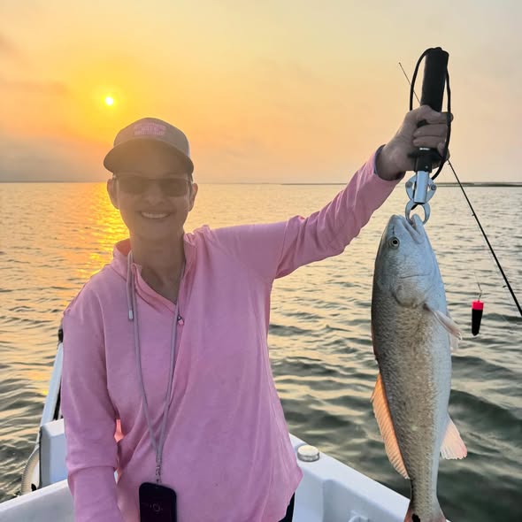 Redfish caught during fishing trip in League City TX at sunset