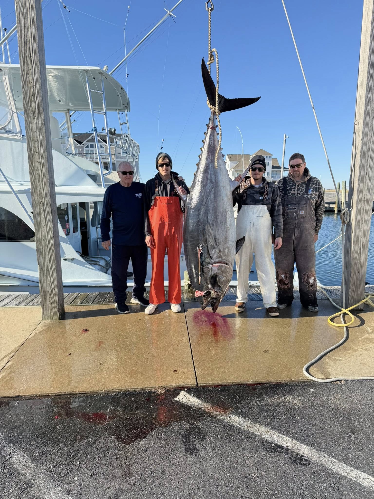 Offshore fishing boat in Gulf Stream waters off Hatteras NC with anglers catching trophy fish