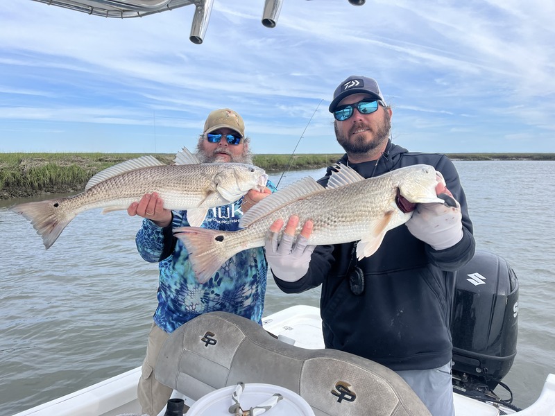 Two redfish caught on Johns Island during fishing trip