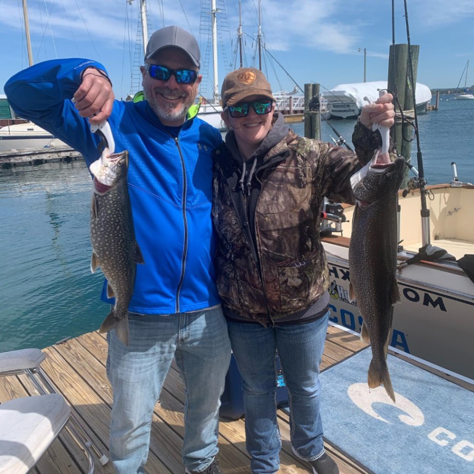 Two Lake Trout, each measuring 22 inches, caught in Traverse City