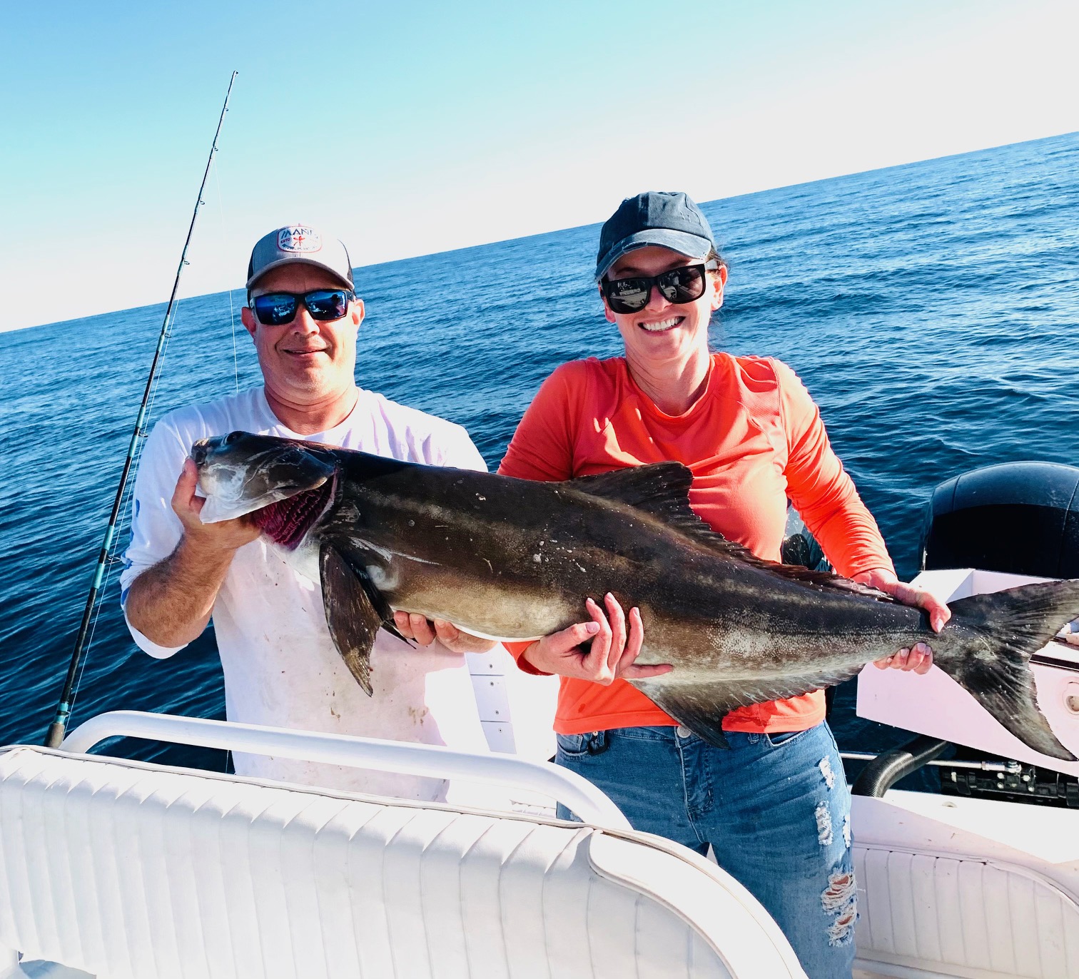 Successful cobia fishing catch on boat in New Smyrna Beach FL waters