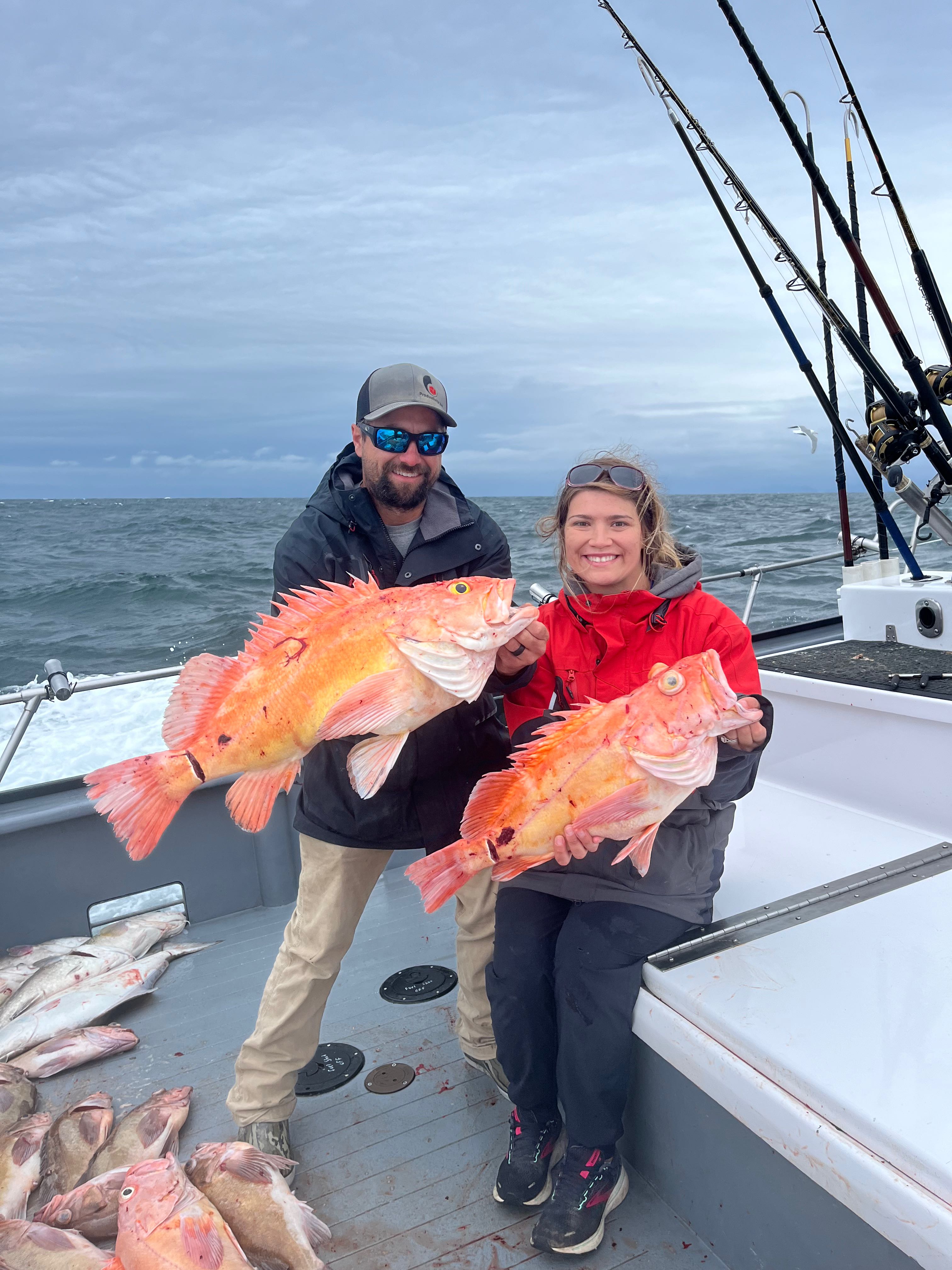 two anglers with big fish in alaska