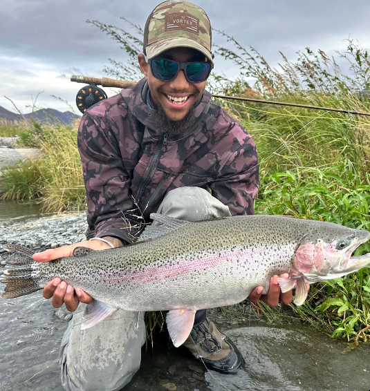 A single rainbow trout caught fishing in Cohoe