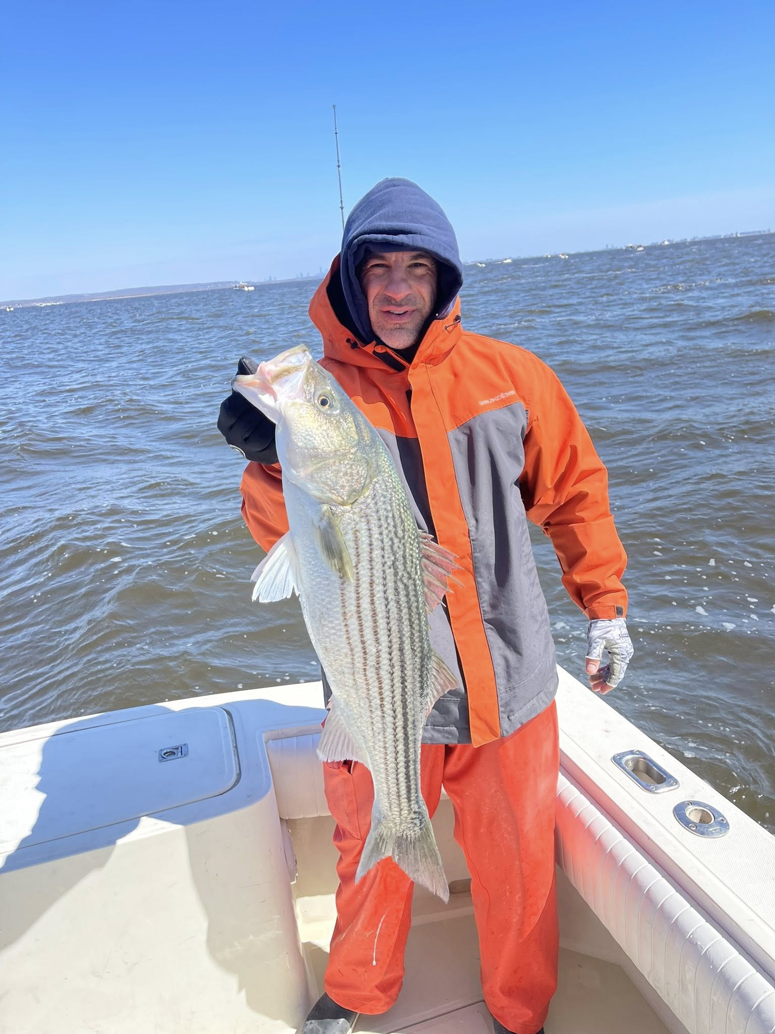Striped bass caught fishing in Keyport NJ waters from boat