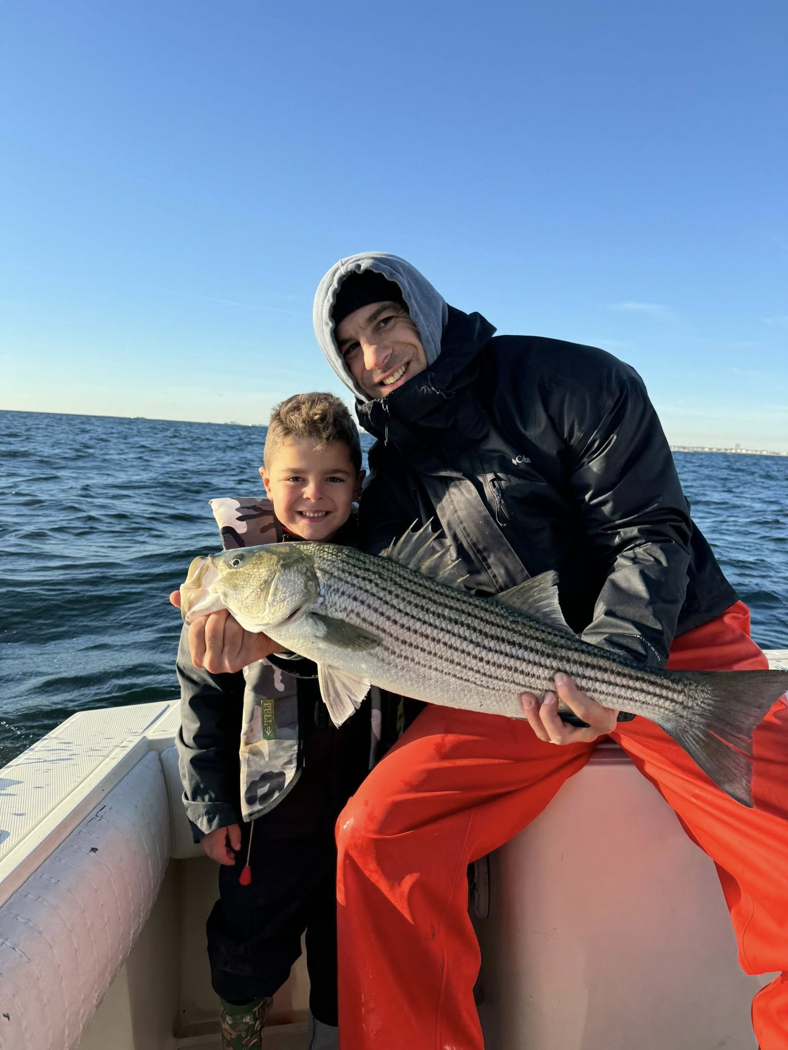 Striped bass caught fishing in Keyport NJ waters from boat
