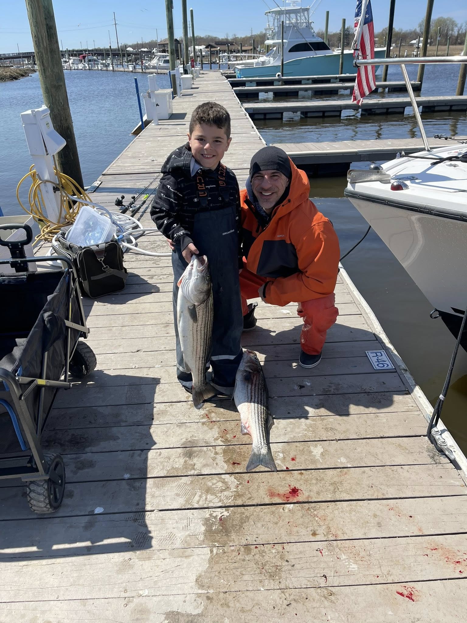 Two striped bass caught during fishing trip at Keyport NJ marina