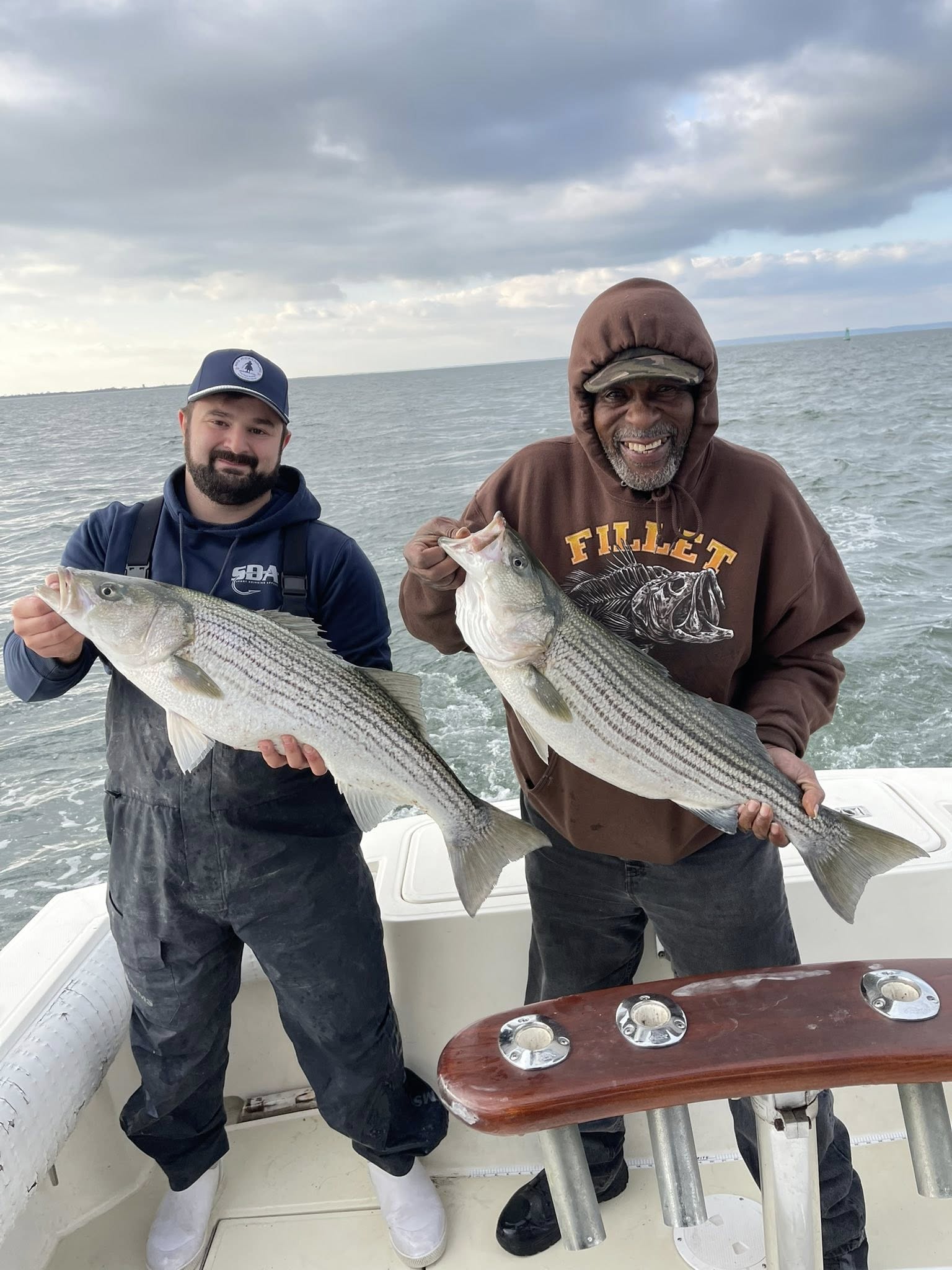 Two large striped bass caught during fishing trip in Keyport NJ
