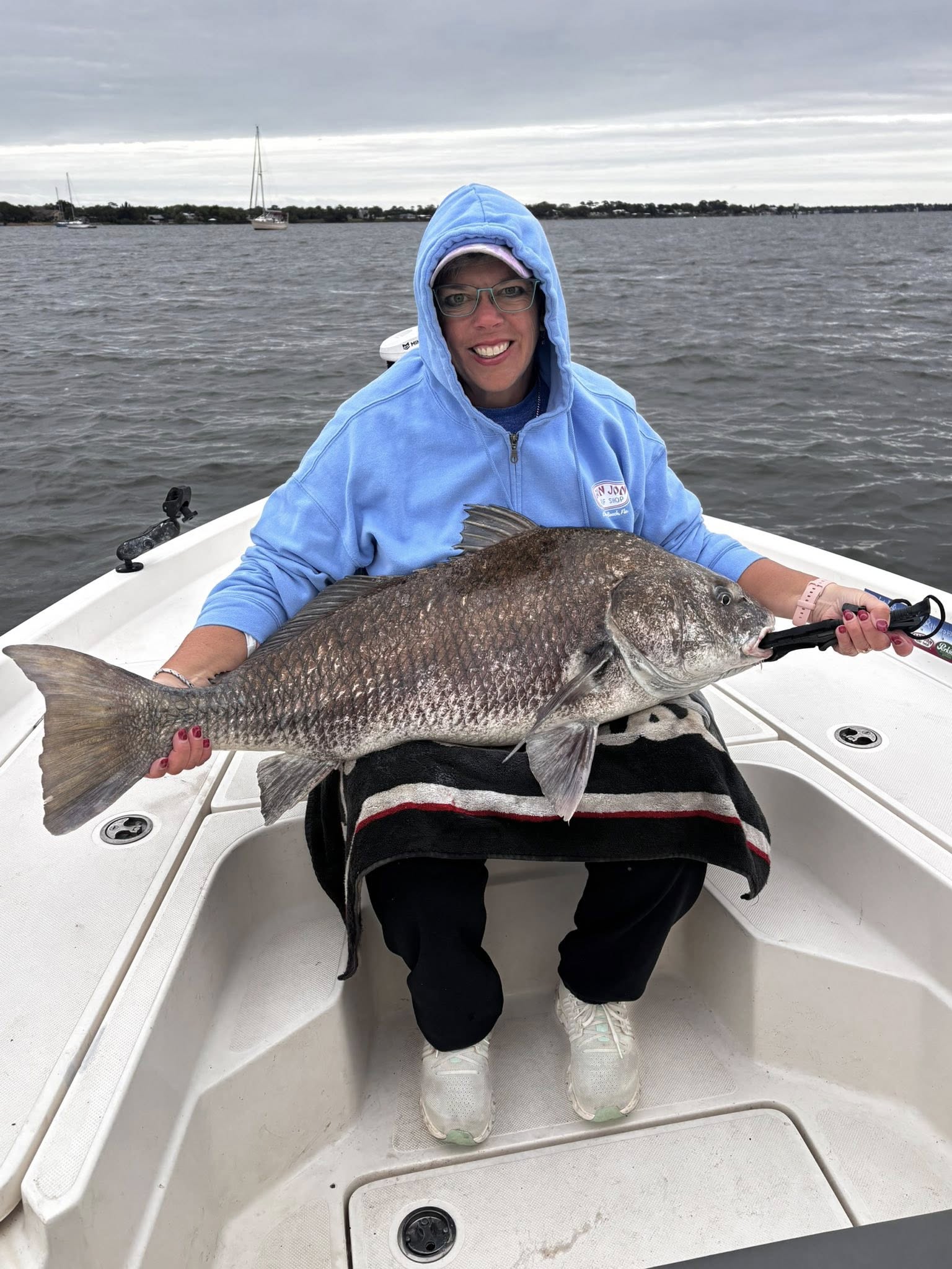 Black drum catch on fishing boat in Port Canaveral FL waters