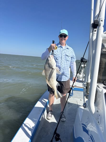 Black drum catch displayed on fishing boat in Corpus Christi TX
