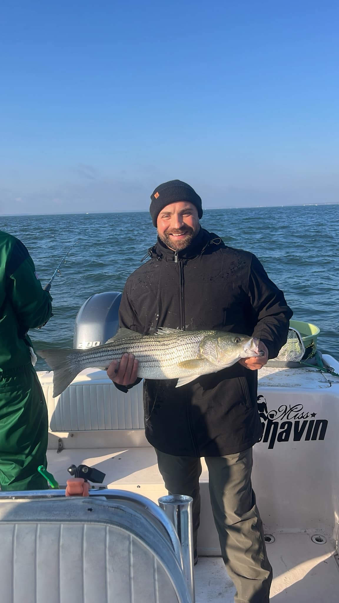 Striped bass catch displayed on fishing boat in Woodbridge Township NJ