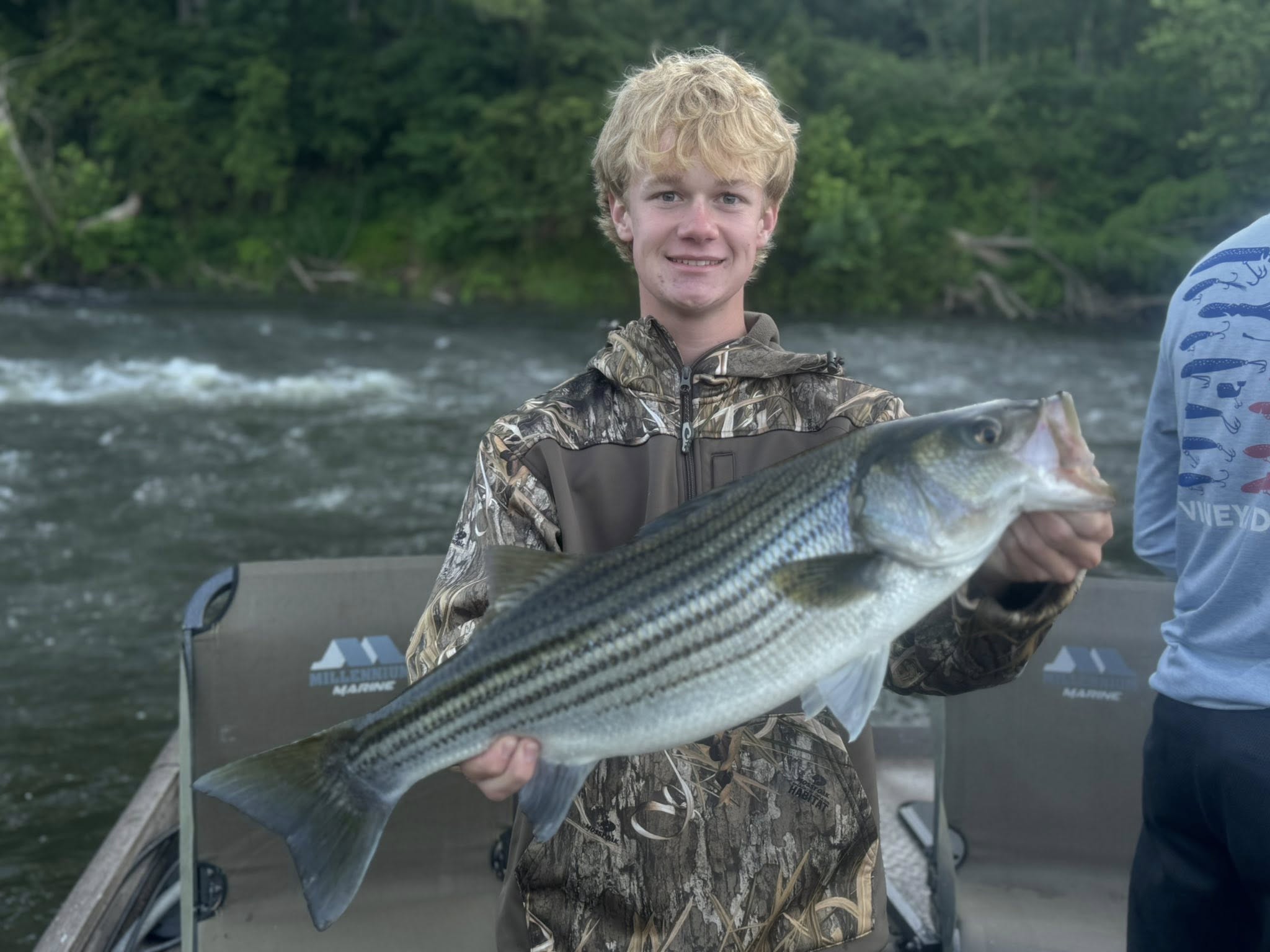 Striped bass fishing catch displayed on boat in Weldon NC