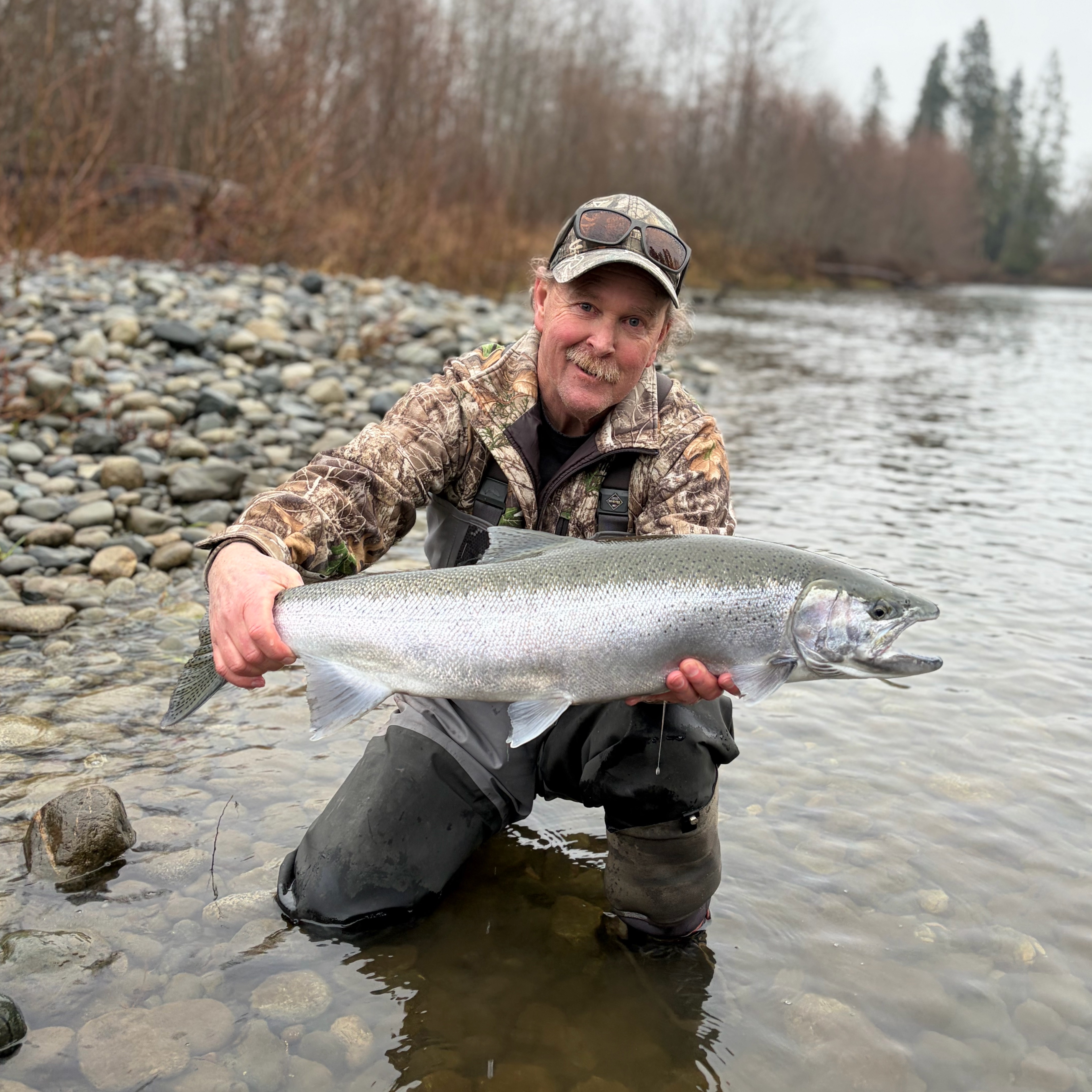 Guided steelhead fishing trip on river in Port Alberni, British Columbia