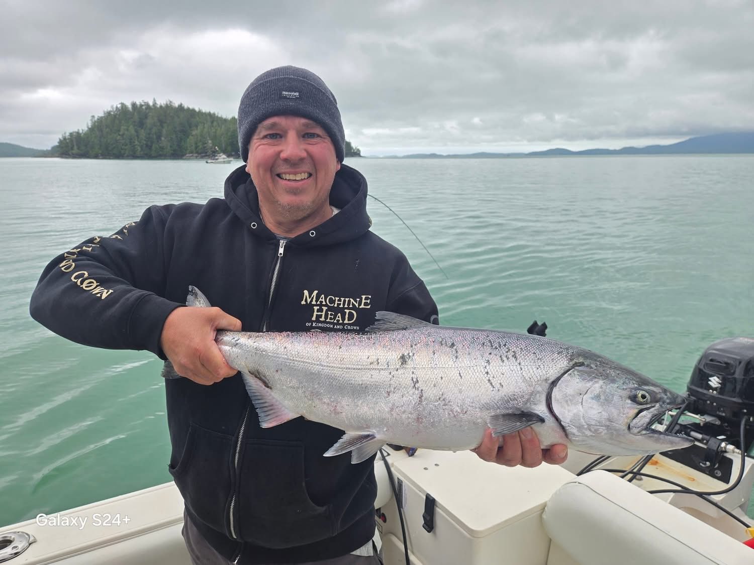 Salmon fishing on Nitinat River near Port Alberni BC during fall Coho and Chum salmon runs