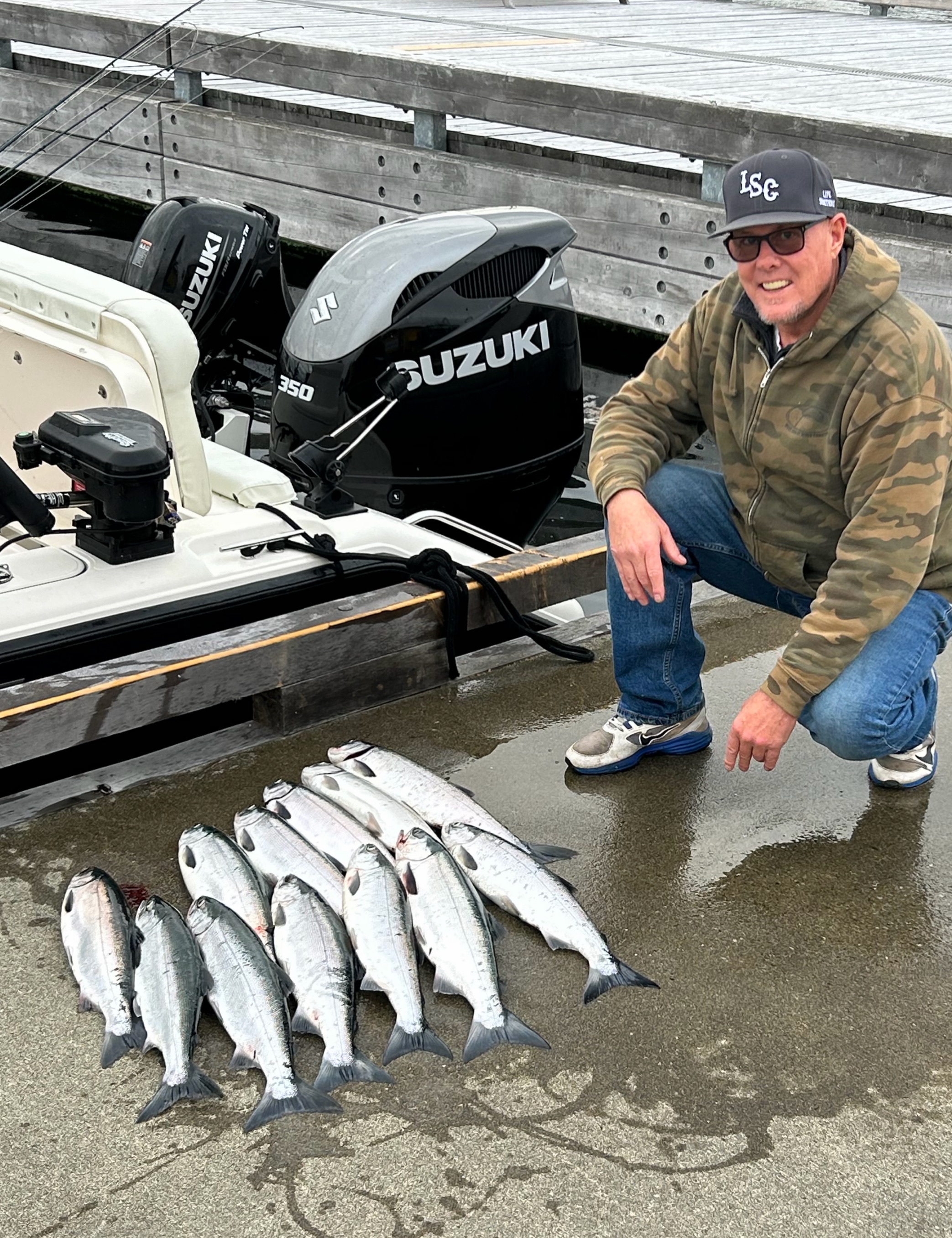 Sockeye salmon fishing charter boat in Port Alberni BC waters during peak season