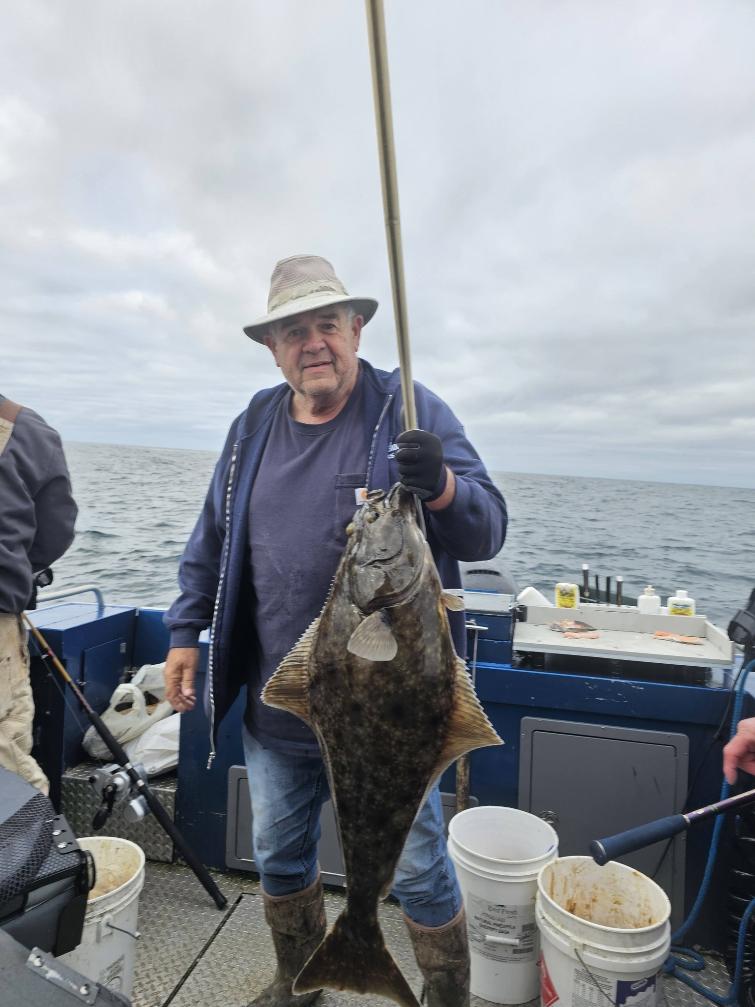 Large Pacific halibut caught on fishing charter boat near Reedsport Oregon
