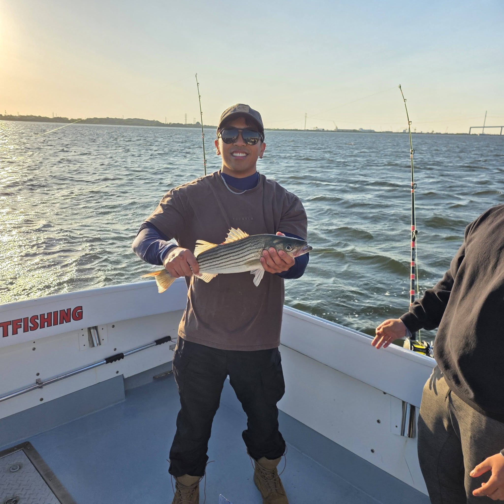 Striped bass caught during fishing charter in Baltimore MD